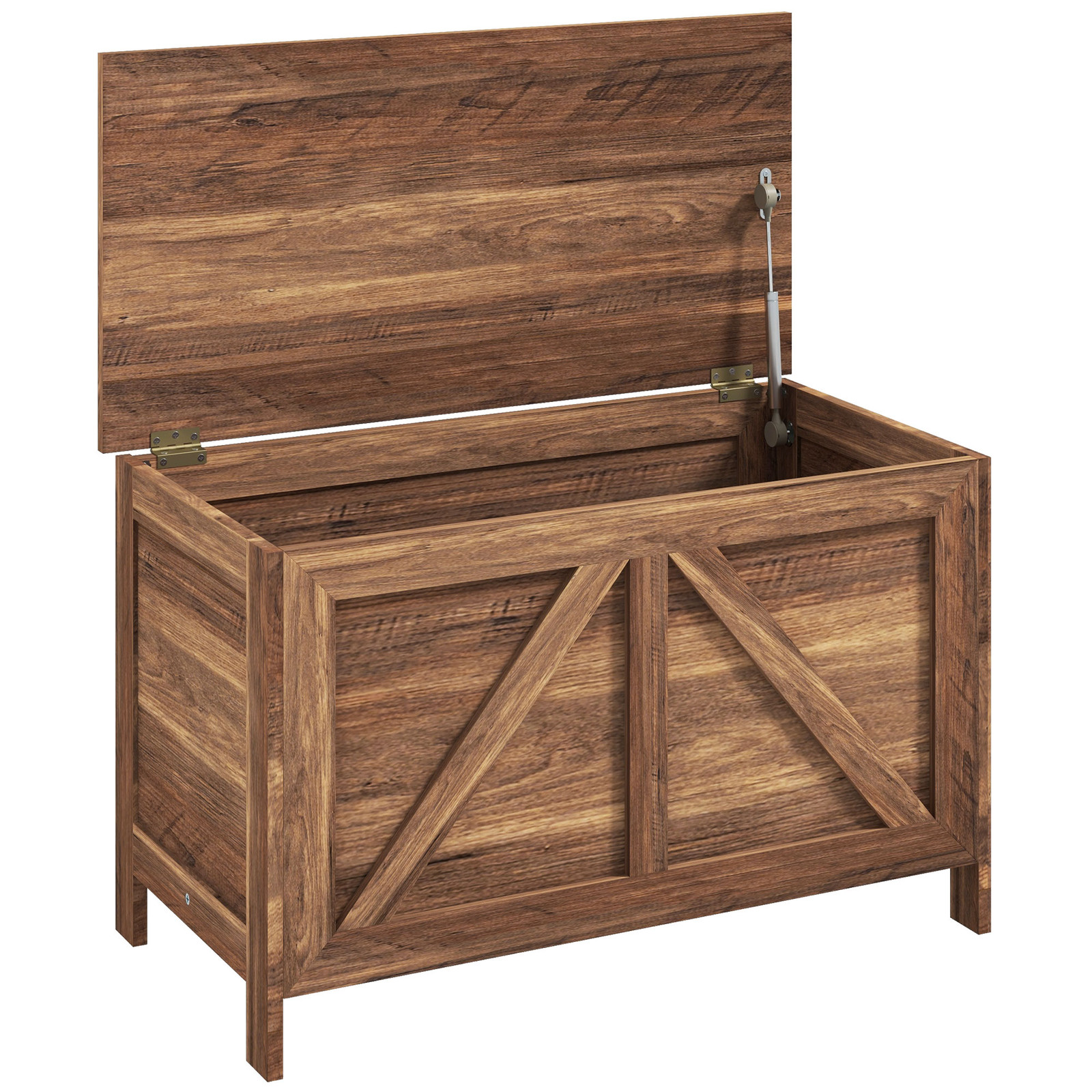 HOMCOM Storage Chest Farmhouse Toy Box Organizer with Safety Gas Lift, Brown