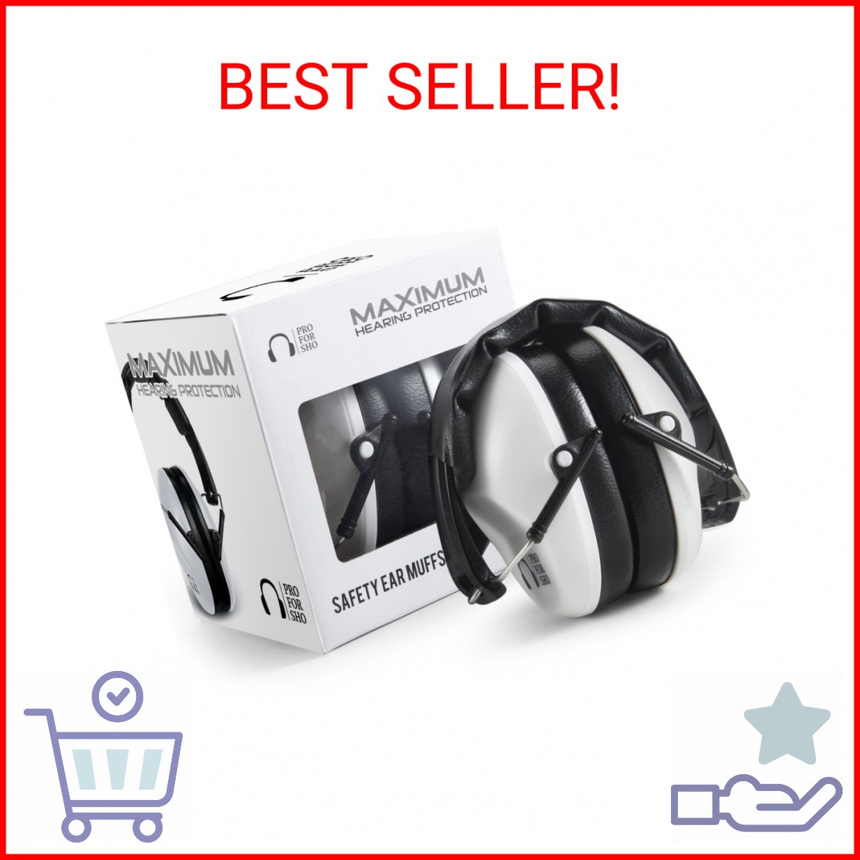 Pro For Sho 34dB NRR Hearing Protection Ear Muffs – Highest NRR Compact Design E
