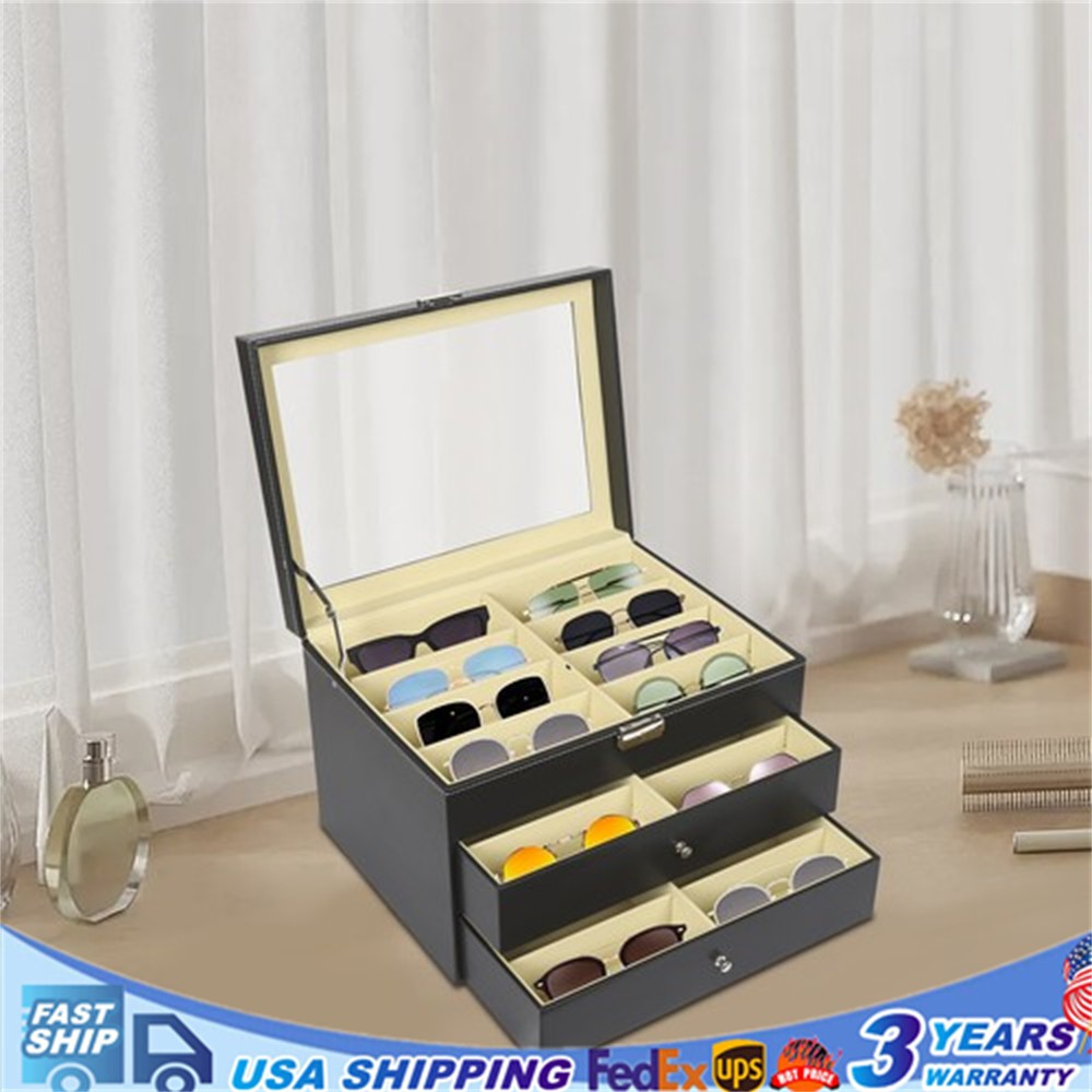 24 Slots Glasses Box Display Storage Case Organizer Leather For Sunglasses NEW