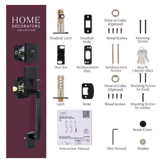 Home Decorators Door Lock Handle Deadbolt Set Keyed Entry Handleset MATTE BLACK