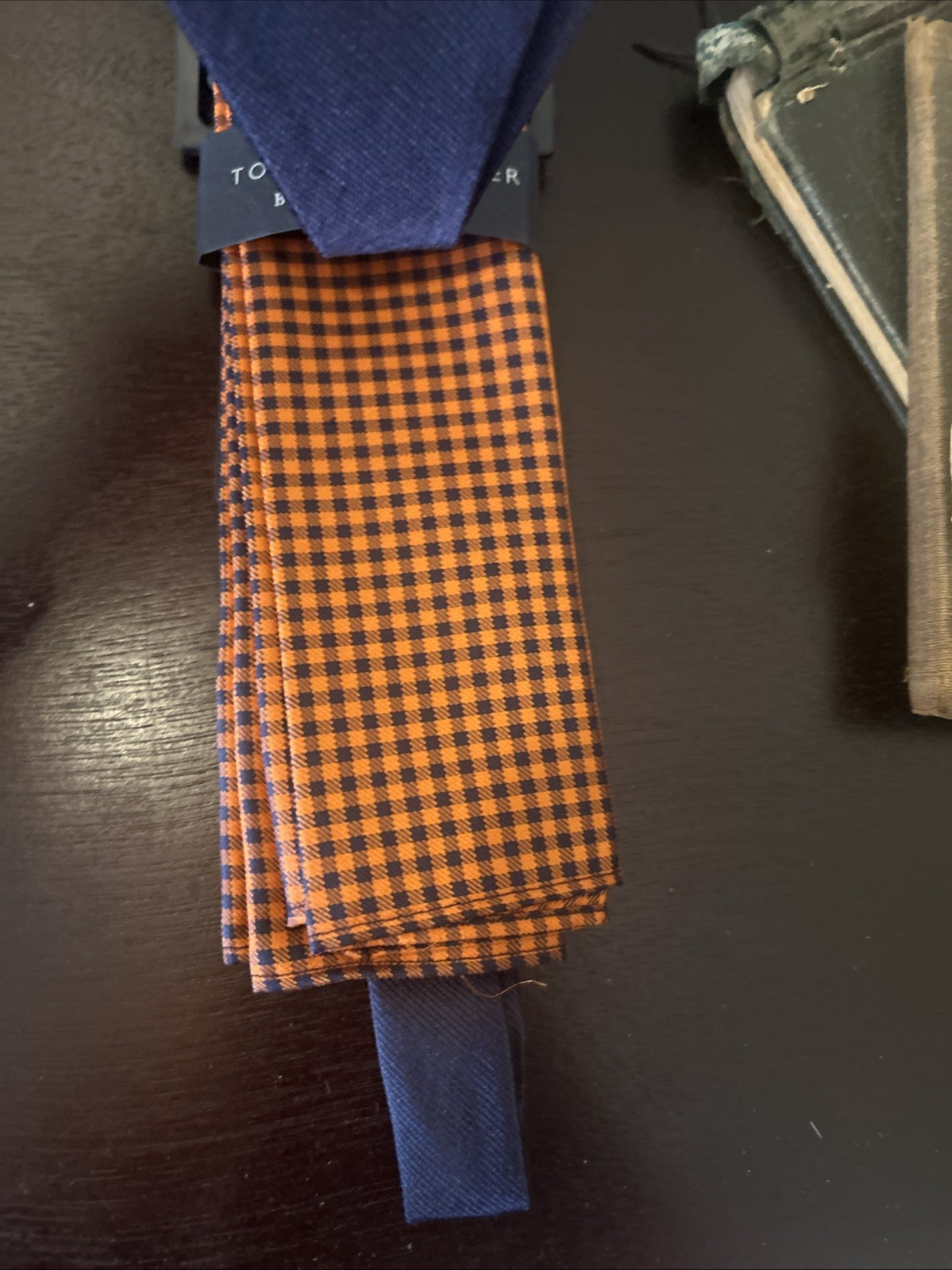 Tommy Hilfiger NWT Bowtie And Pocket Square Blue Orange Check