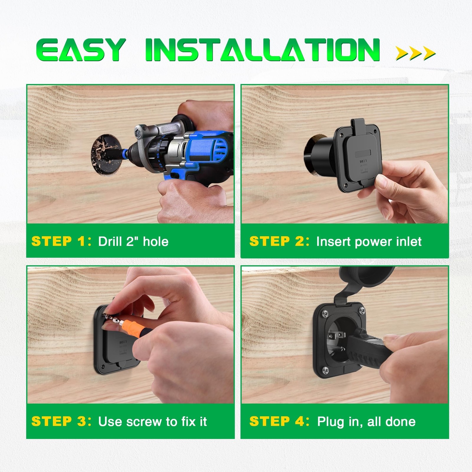 15A RV Shore Power Inlet - 125V NEMA 5-15P Flanged AC Port Plug ETL Certified...