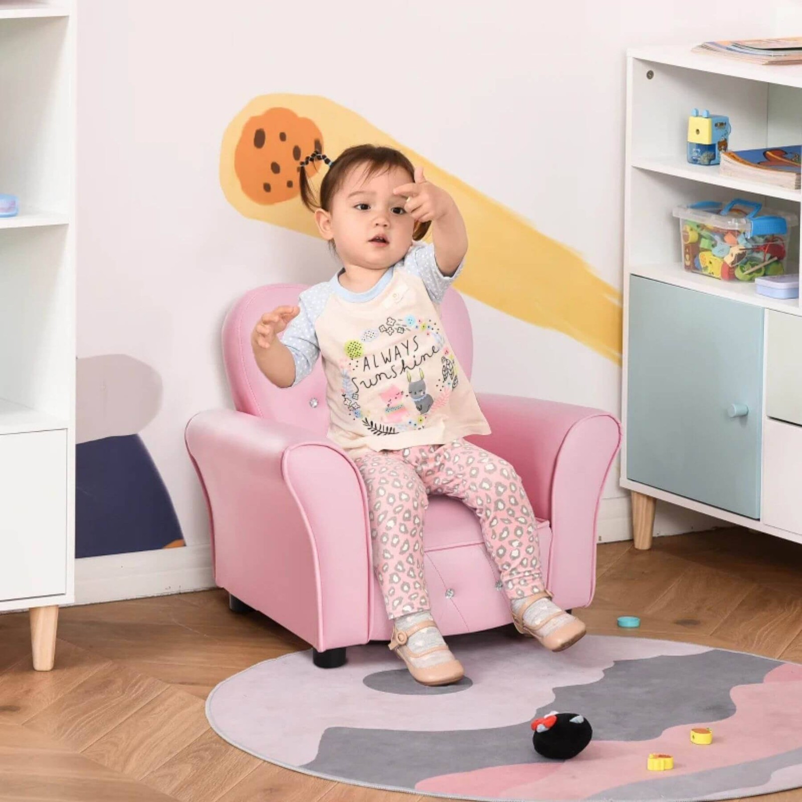 Qaba Princess Couch with Diamond Decoration for Preschool Child, Pink