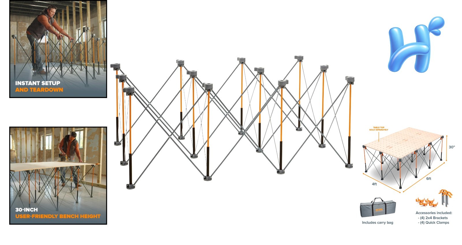 BORA Centipede Portable Workbench - Folding Work Table for Garage, Collapsible