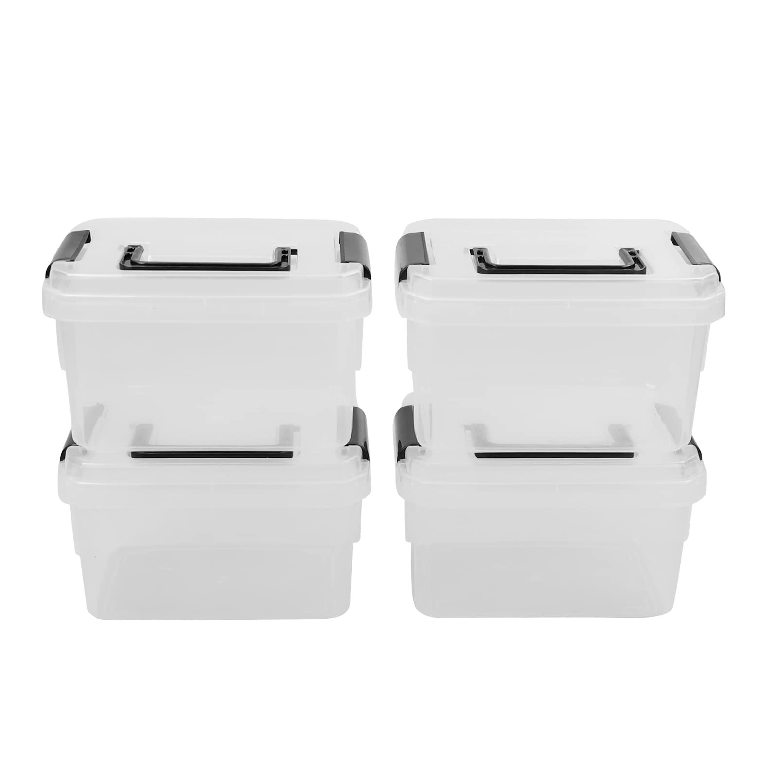 2.5 Quart Plastic Latching Box Clear Bin With Black Handle 4 Packs