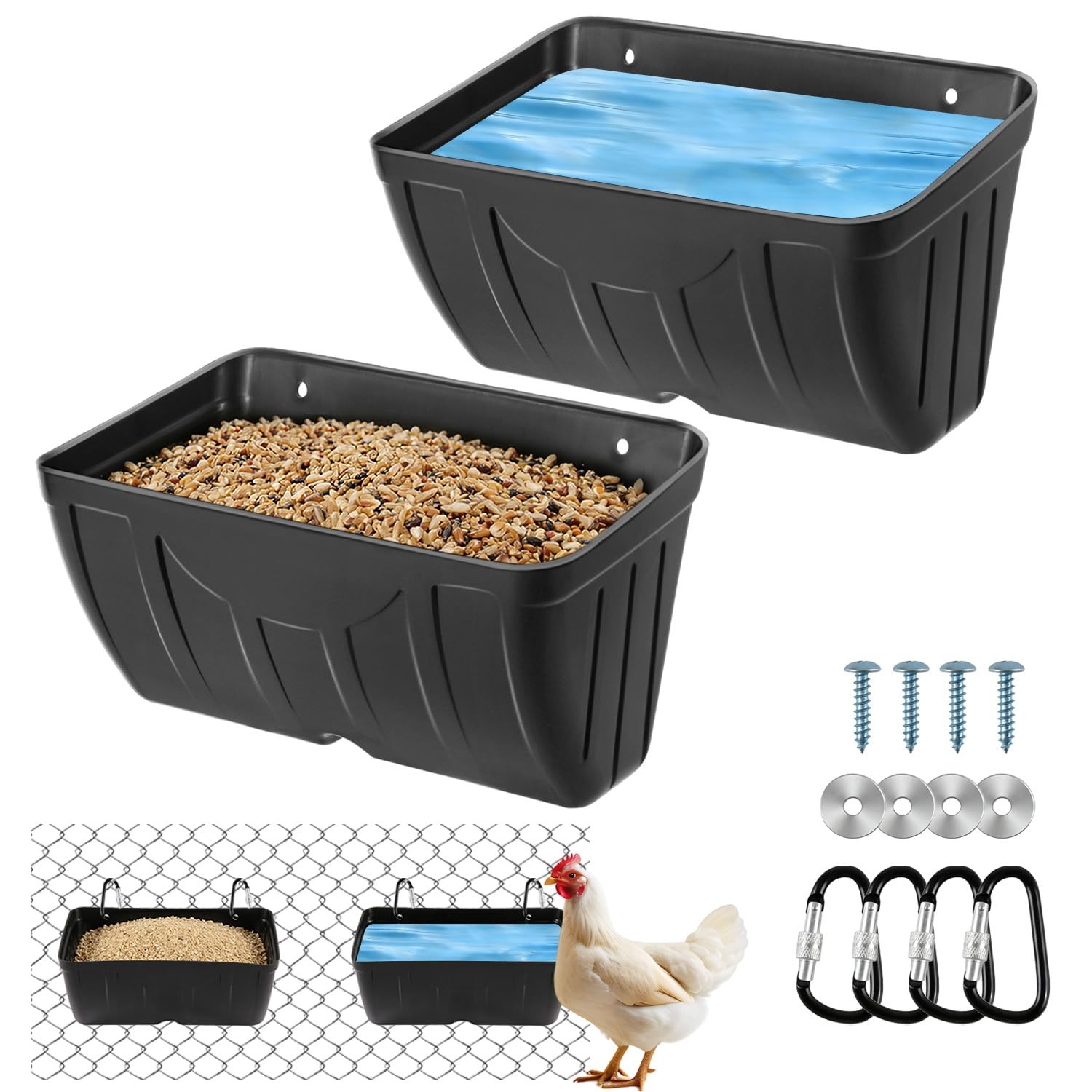 5 Quart Hanging Chicken Feeder Waterer Trough For Poultry Sheep Goat 2 Pack B...