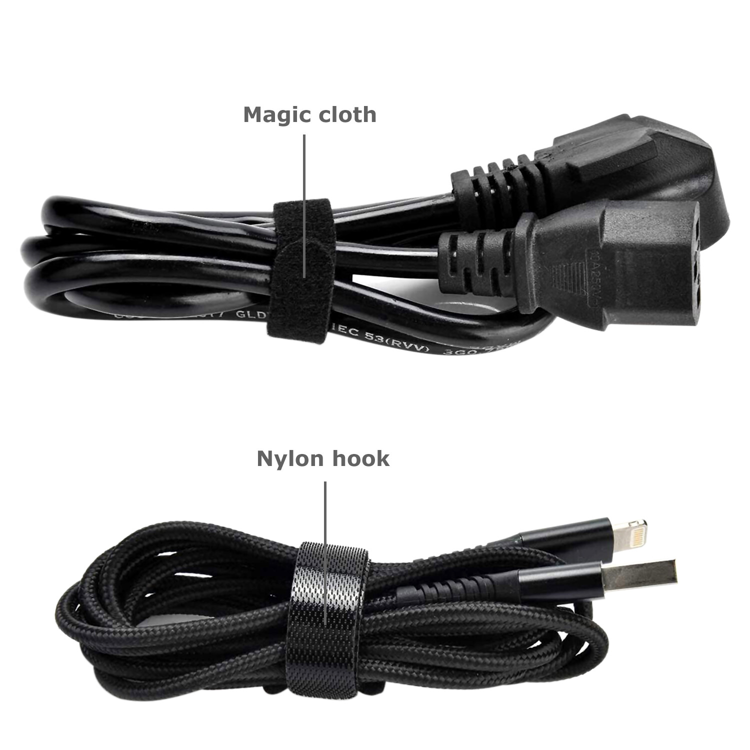 100 PCS Cable Straps Reusable Wire Cord Hook Loop Ties Black Fastening Organizer