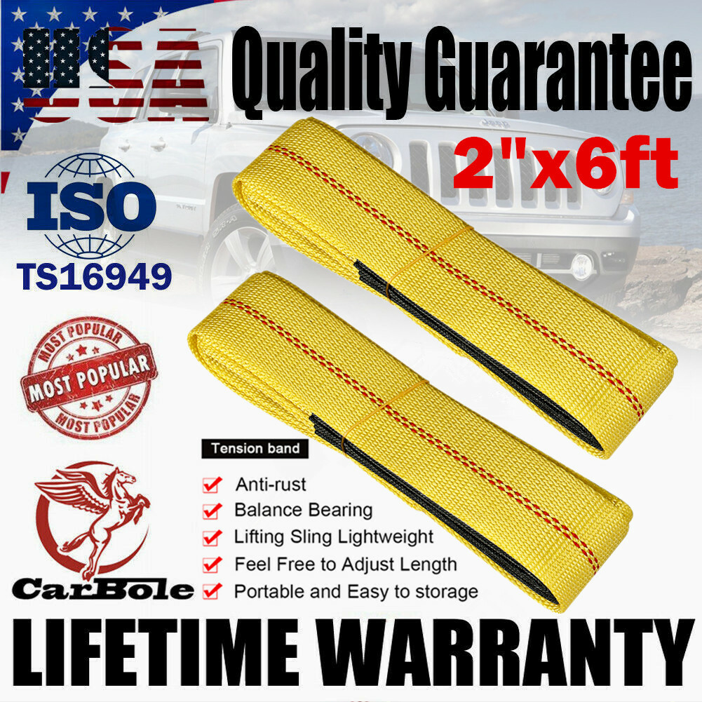 2Pack 2"x6ft Heavy Duty Lifting Sling Flat Loop Web Lift Sling Tow Hoist Straps