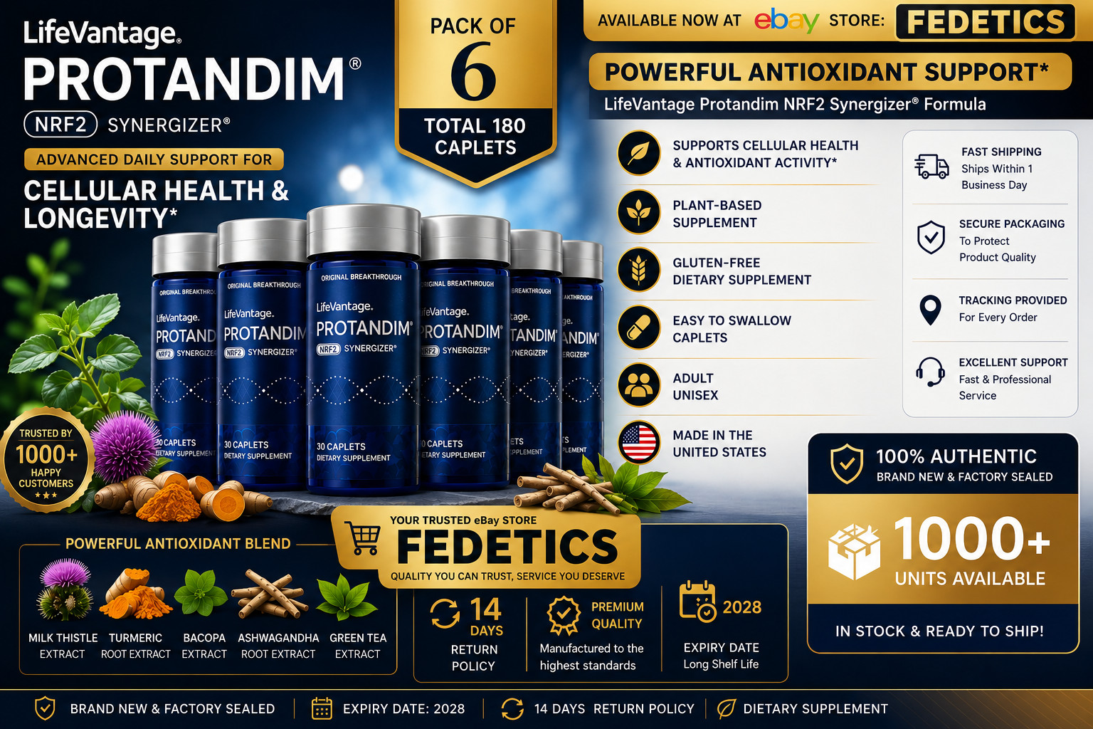 LifeVantage Protandim NRF2 Synergizer 180 Total Caplets 6 Bottles - EXP--12/2028