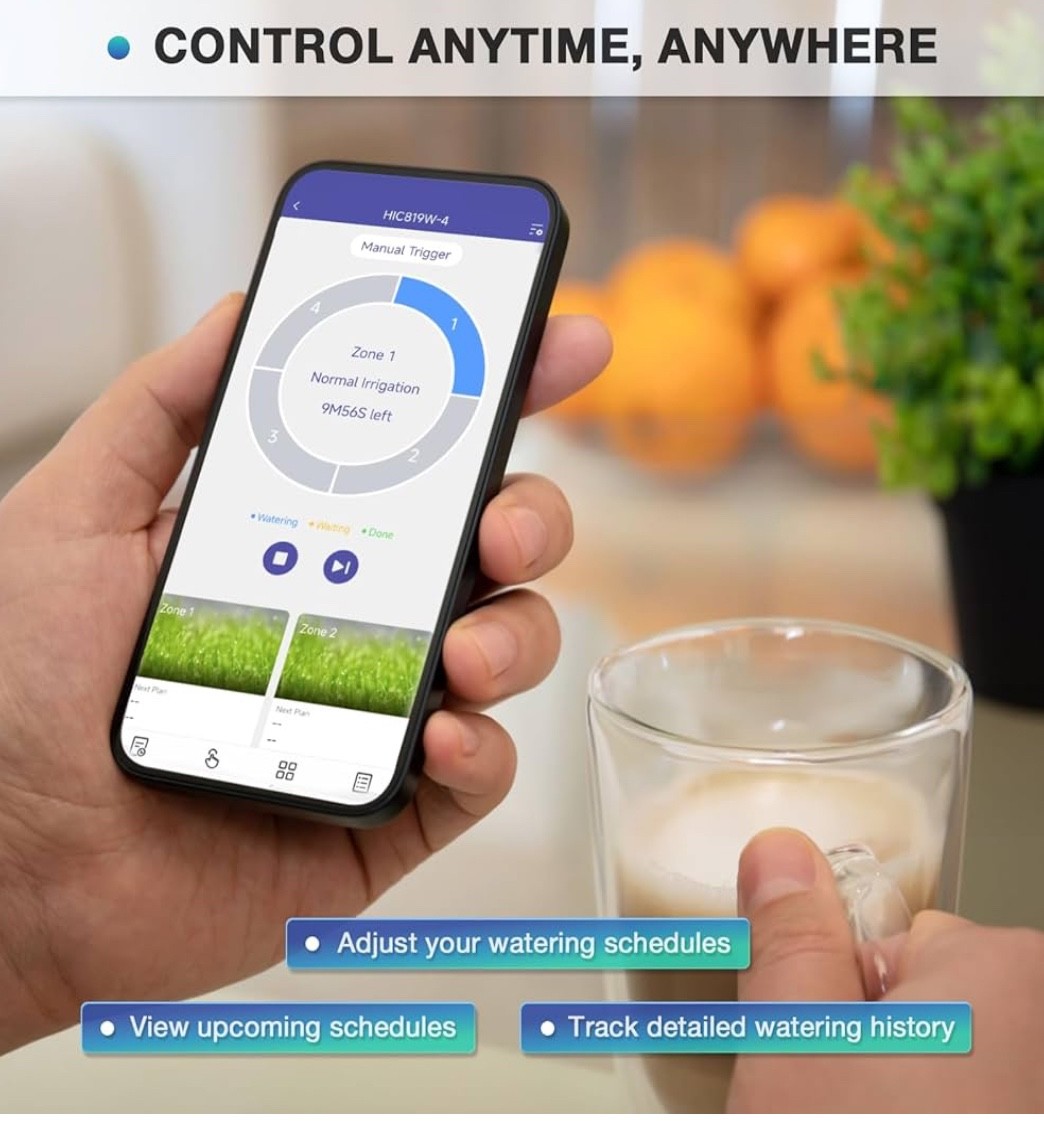 4 Zone Smart Sprinkler Controller w/Local Weather Intelligence & Atmosphere-NEW