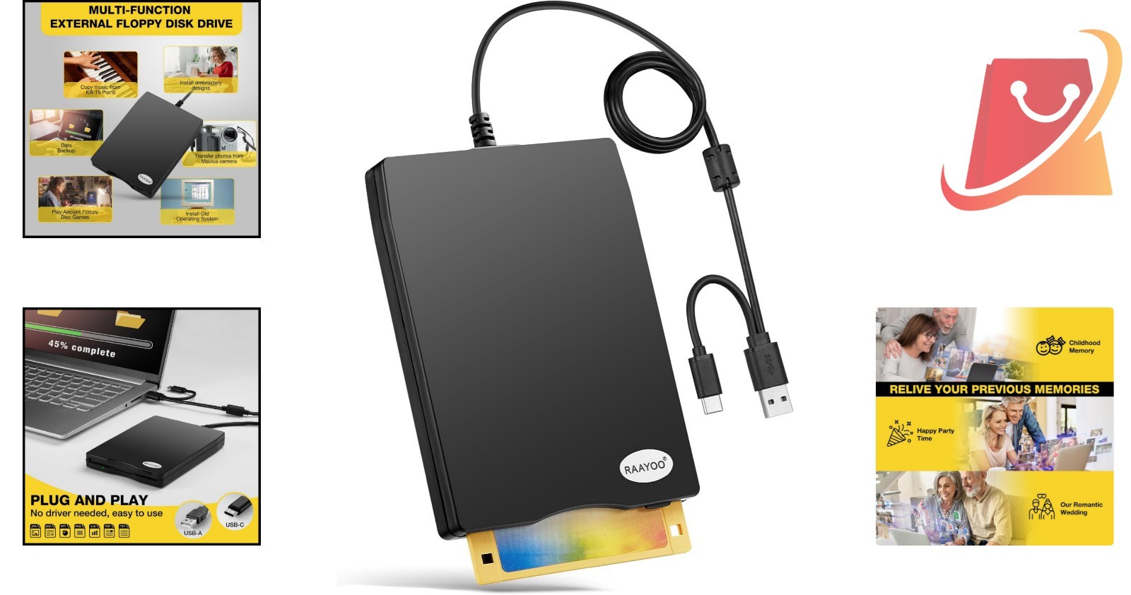 Floppy Disk Reader External 3.5 Inch USB 2.0 / C for Windows Laptops Desktops