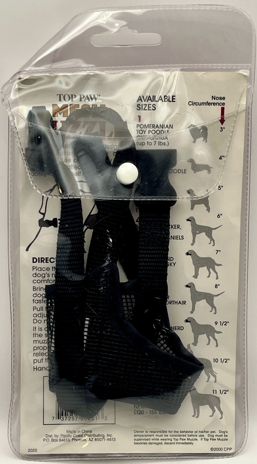Top Paw Muzzle Adjustable Mesh Muzzle Size 3 12-24 lbs Nose 5 inches Black