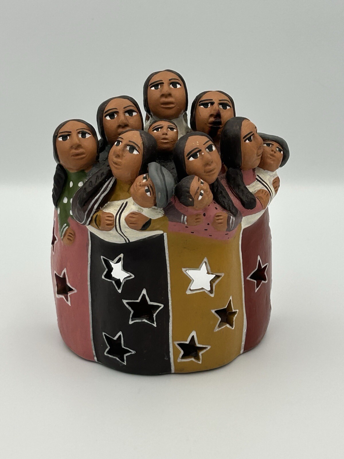 Vintage Peruvian Folk Art Candle Luminary Terra Cotta Clay Pottery Circle of 11