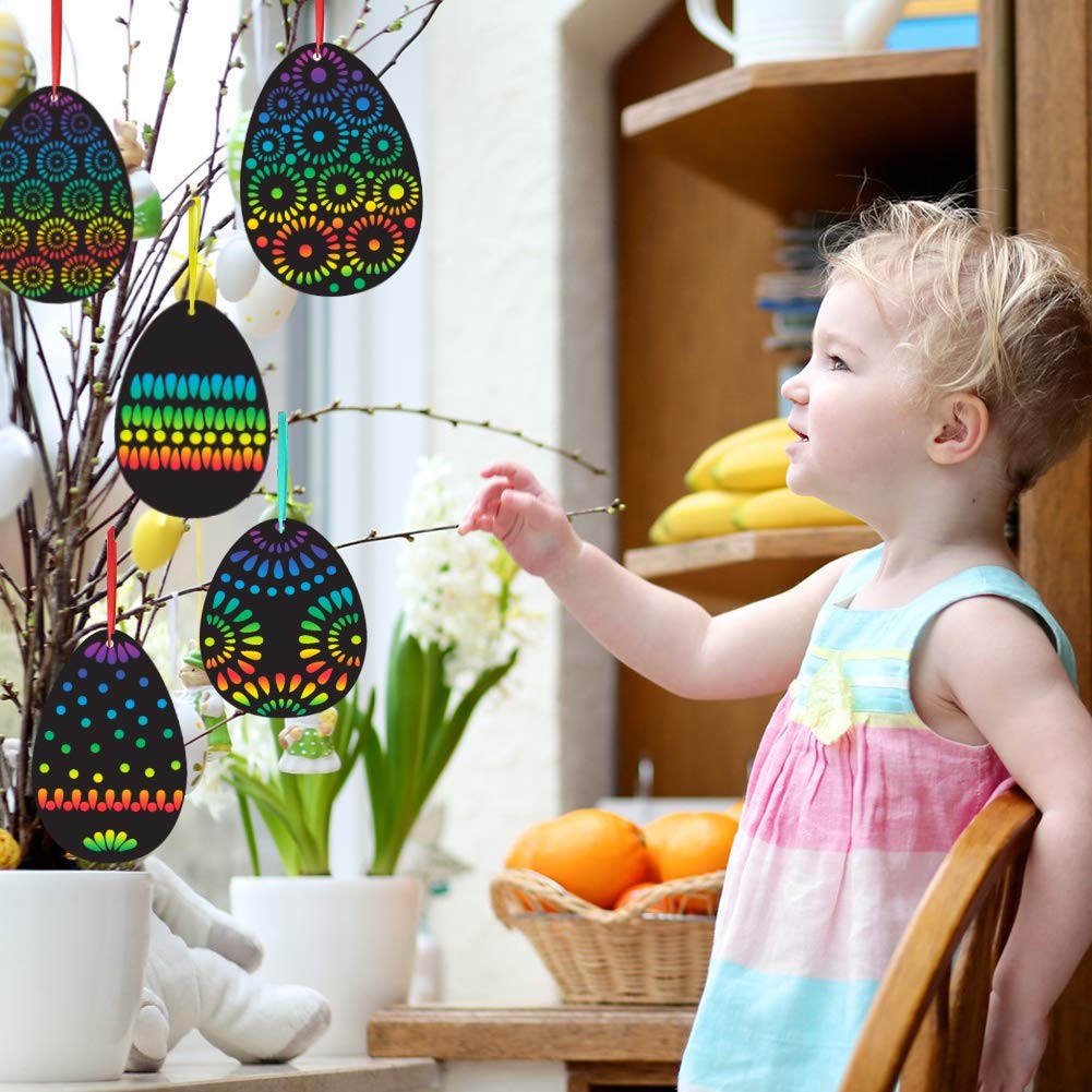 Easter Egg Scratch Art Set, 36 PCS Rainbow Scratch Art Mini Notes with Colorf...