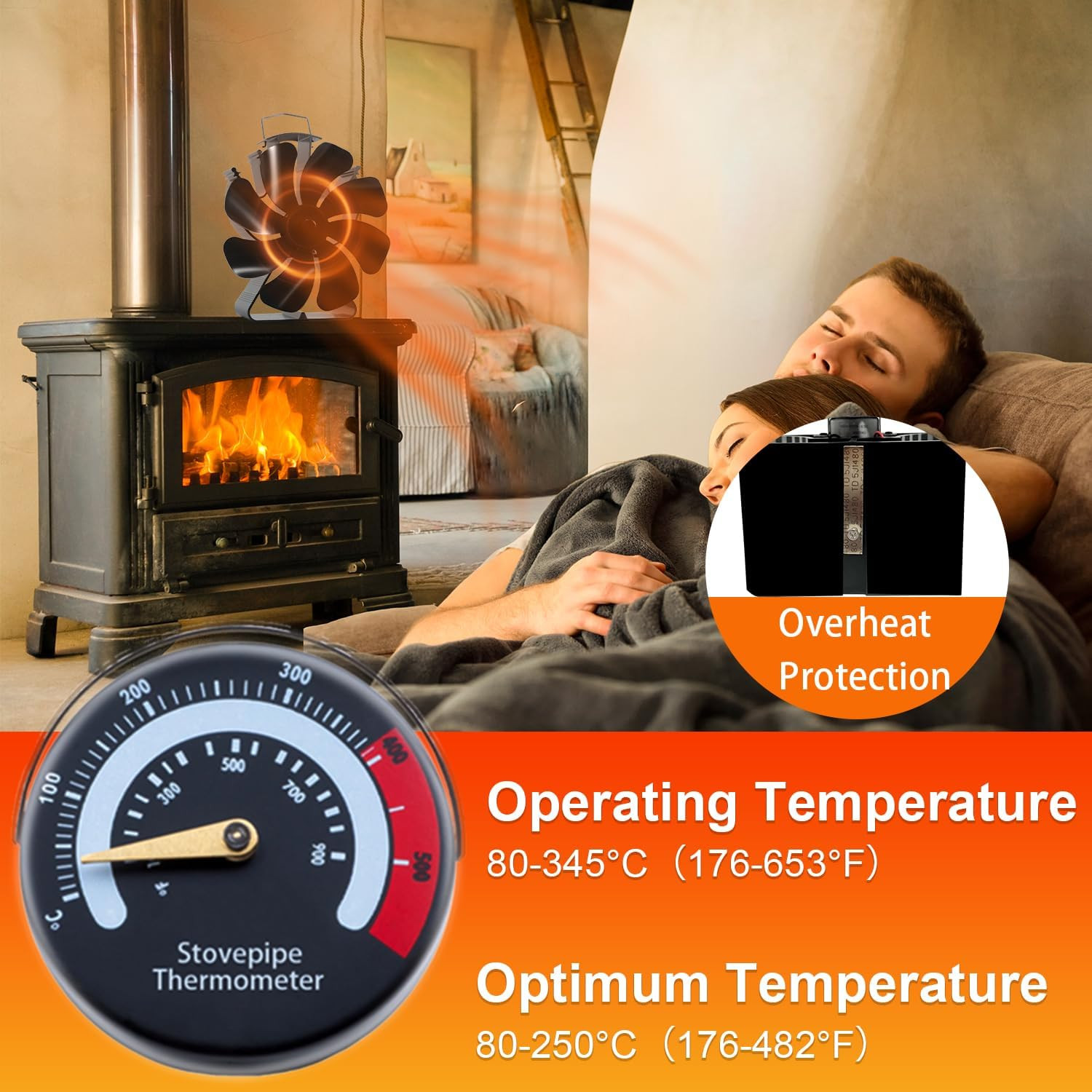 Wood Stove Fan Heat Powered Fireplace Fans Non Electric Activated Thermal 8 Pod