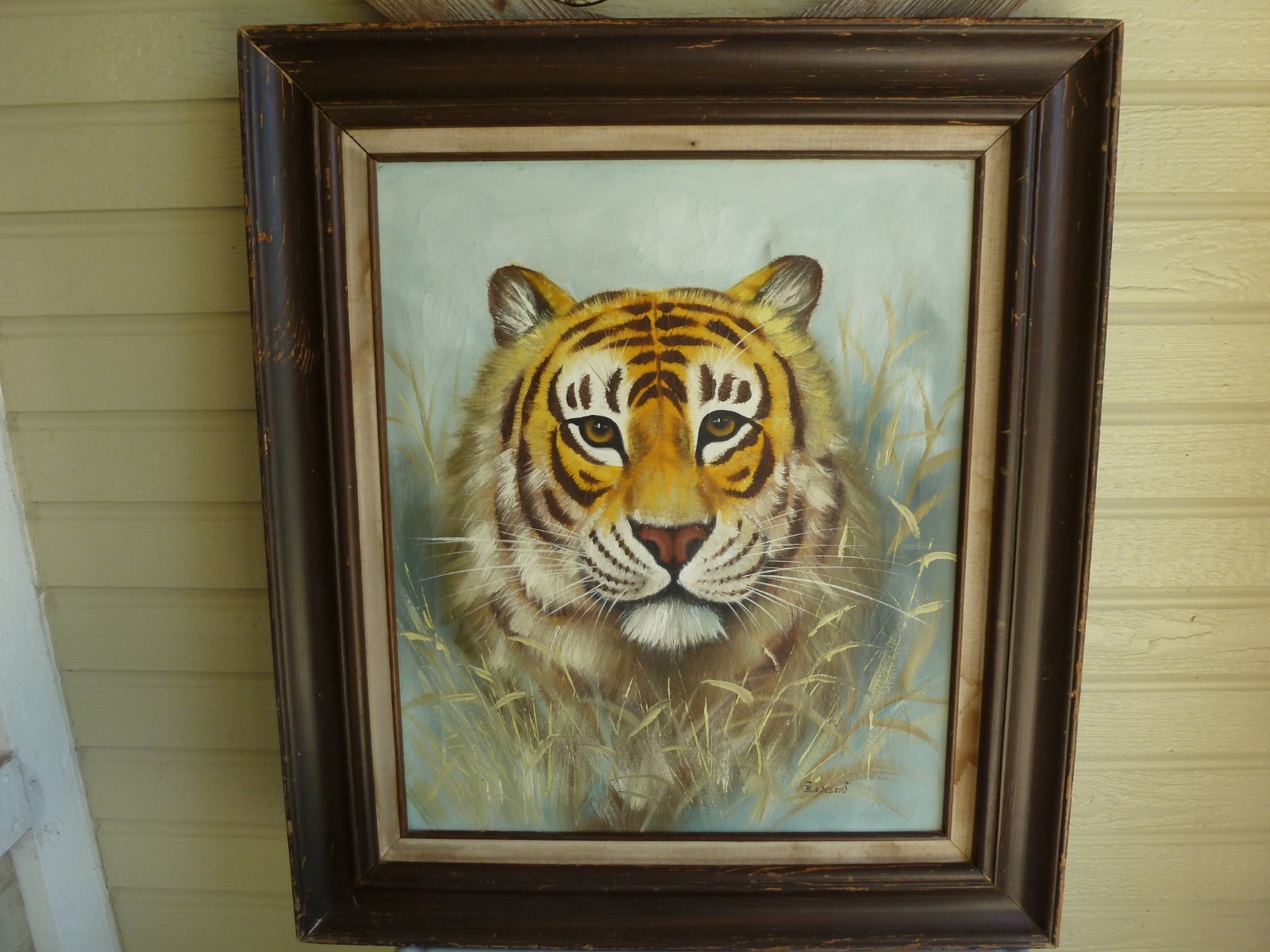 Original Oil Painting Canvas Siberian Tiger Jungle Nature Signed B. Wilson READ*