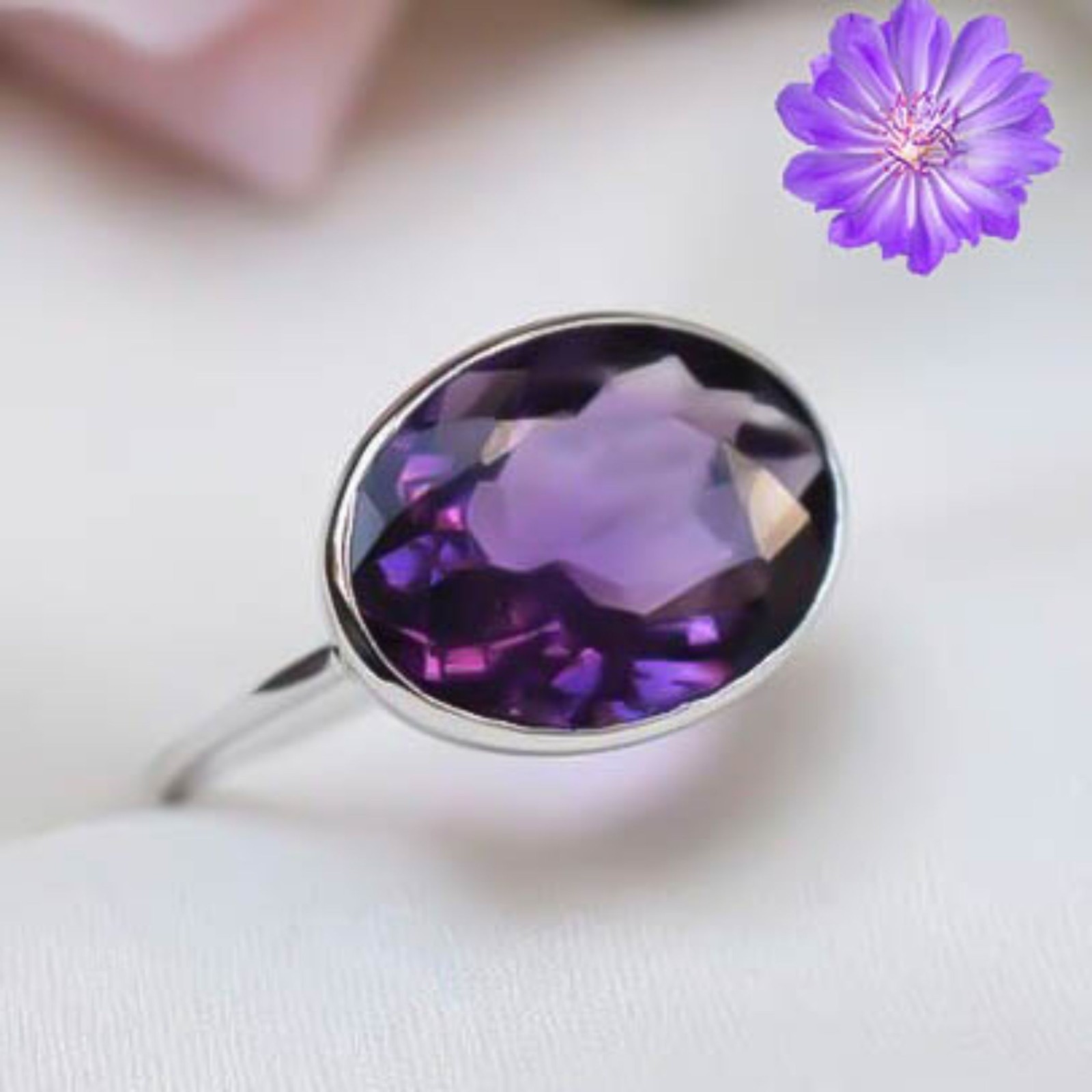 Amethyst Gemstone 925 Sterling Silver Ring Handmade Jewelry Gift For Valentine