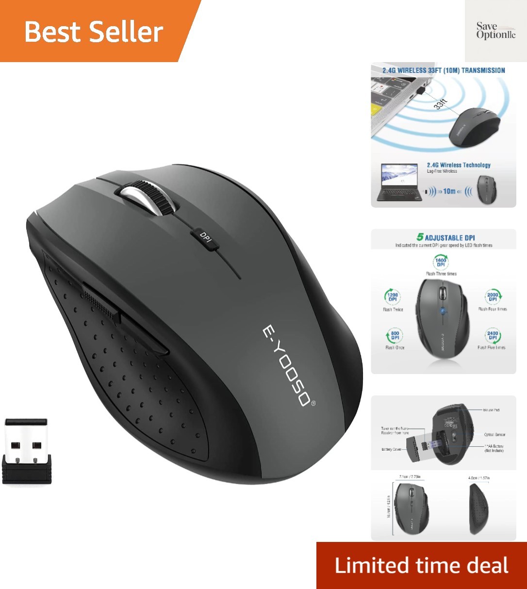Wireless Mouse for Laptop, Portable Optical Computer Mouse, 6 Buttons, Cordle...