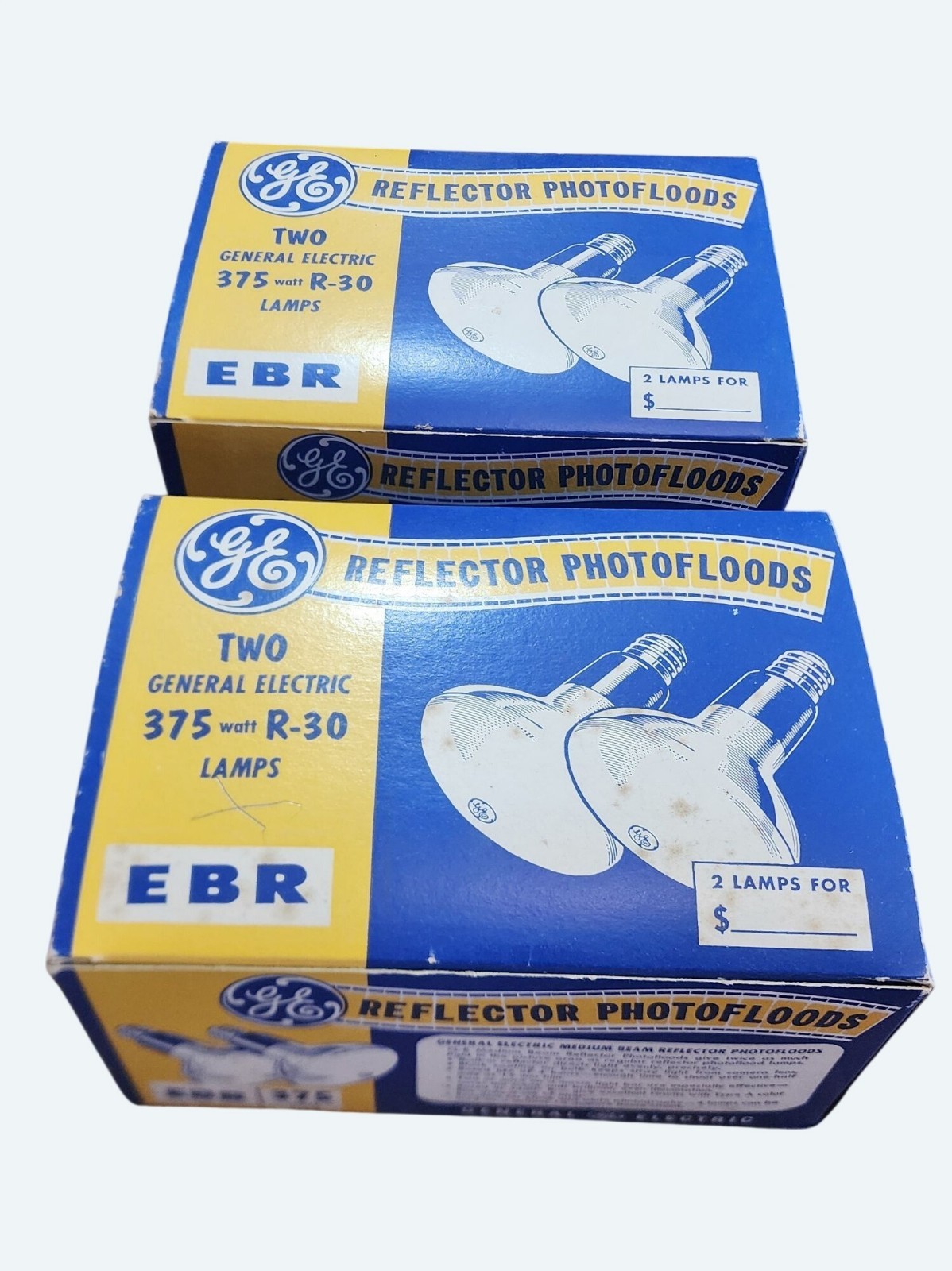 3 GE Reflector Photoflood Light Bulbs 375W R30 EBR Photography Lamps Vintage