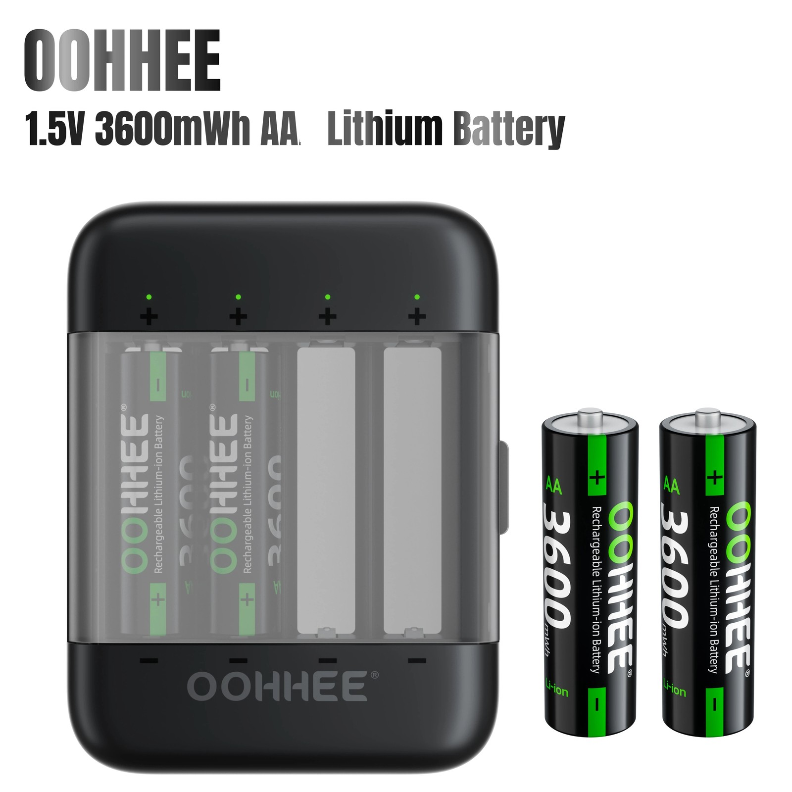 4PCS AA 3600mWh 1.5V Rechargeable Lithium Battery with Thin Charging Storage Box