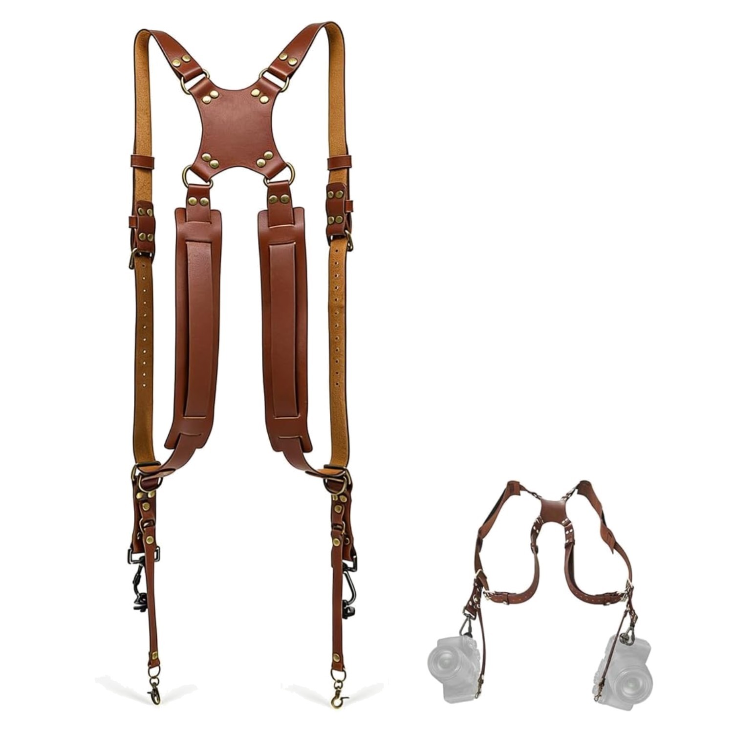 Dual Camera Harness Strap for Two Cameras, Leather Shoulder Strap DSLR/SLR