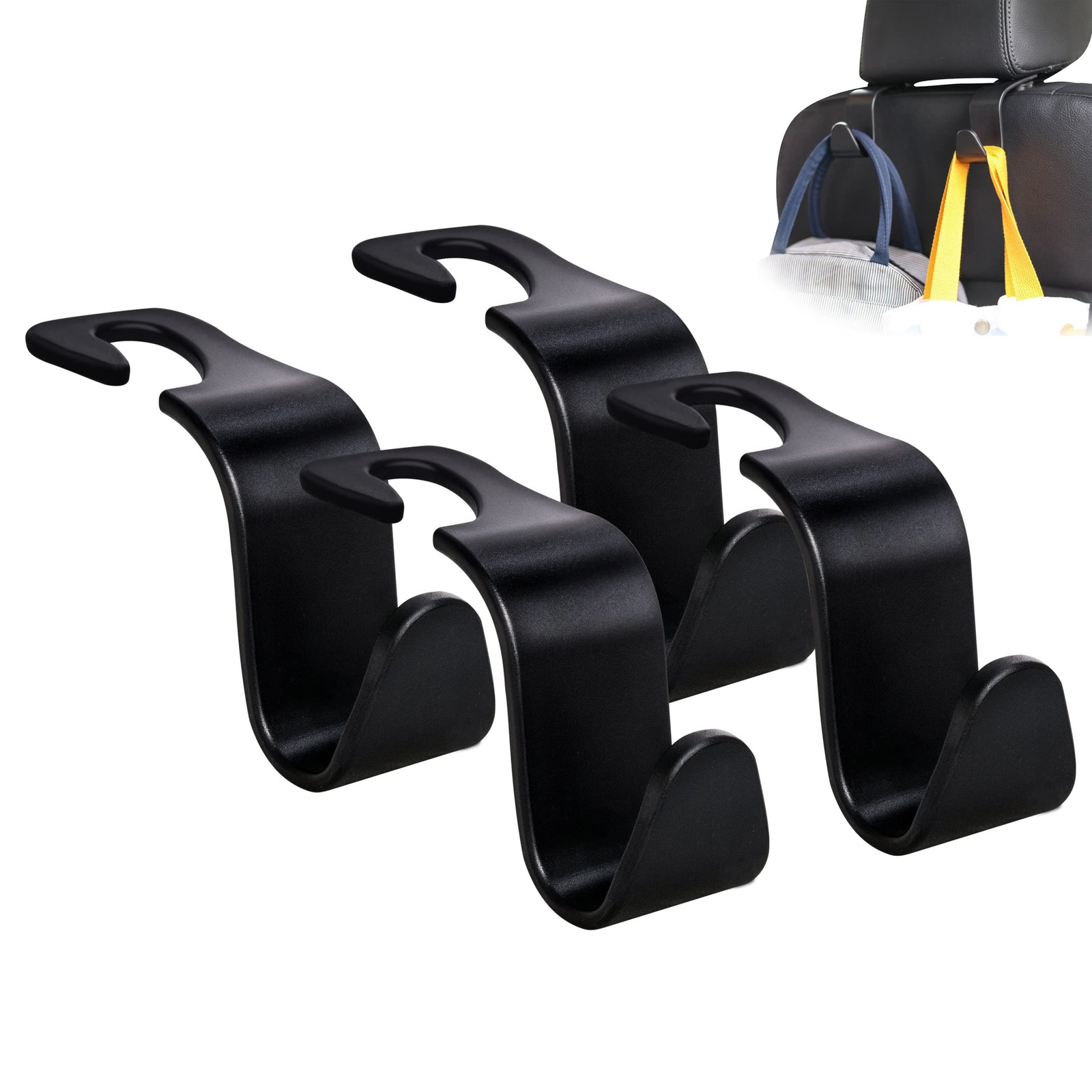 Amooca 4-Pack Car Headrest Hooks Vehicle Storage Organizer for Purses Black