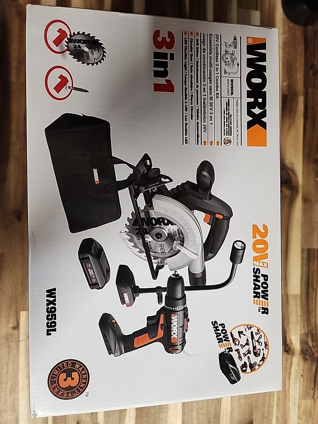 Worx WX959L 20V PowerShare Cordless Drill Circular Saw Combo Kit Li-Ion NEW