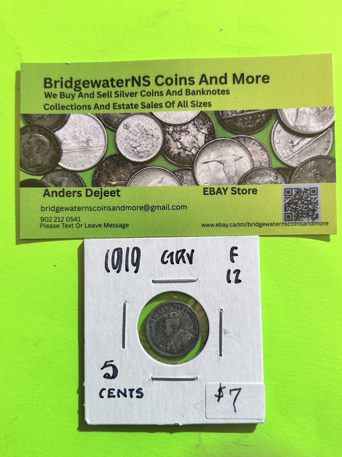 1919 Canadian Sterling Silver 5cent Nickel. King George V. AG. TRENDING AT $5.5
