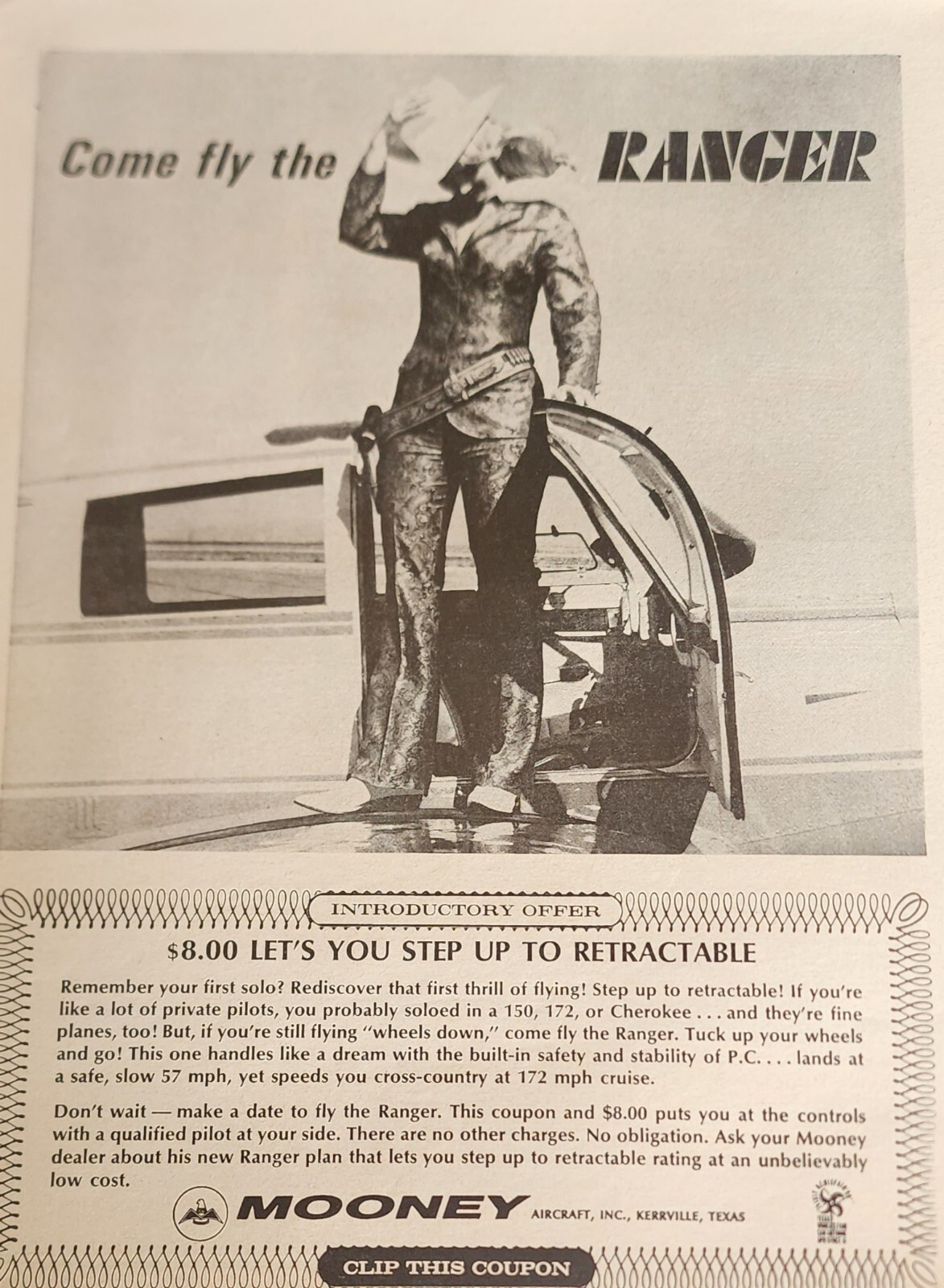 Mooney Plane Picture Magazine Ad Aviation Cowgirl 1968 Wall Art Display