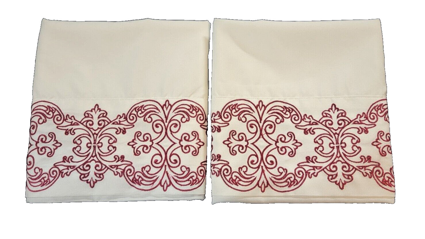 2 White W/red Trim Pillowcases.  100% Polyester   20 X 28 Standard