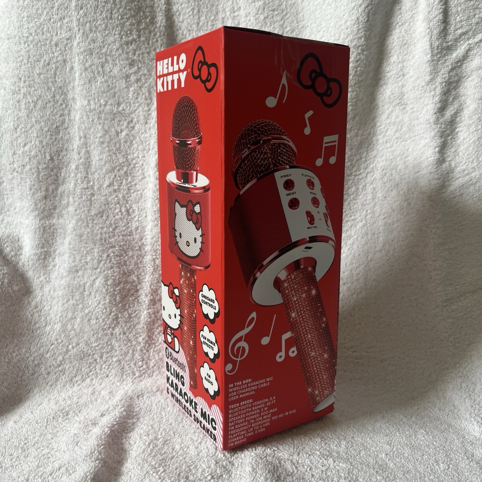 Hello Kitty Bluetooth Karaoke Microphone & Wireless Speaker USB Charging Red NIB