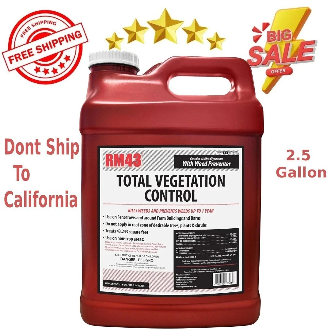 RM43 Weed Killer 43% Glyphosate Total Vegetation Control Herbicide 2.5 Gallon