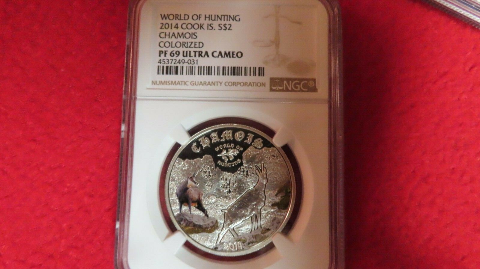 2014 Cook Islands World of Hunting NGC PF69 Chamois .925 Silver Coin