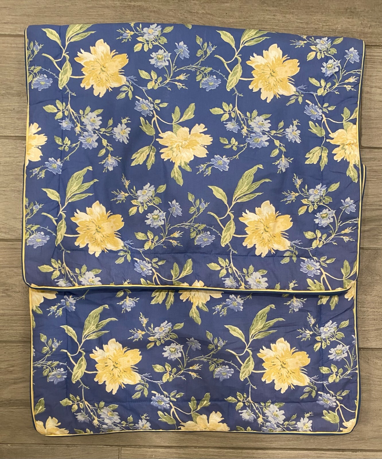 2 Laura Ashley EMILIE ROSE Pillow Shams KING Quilted Blue Yellow Floral COUNTRY