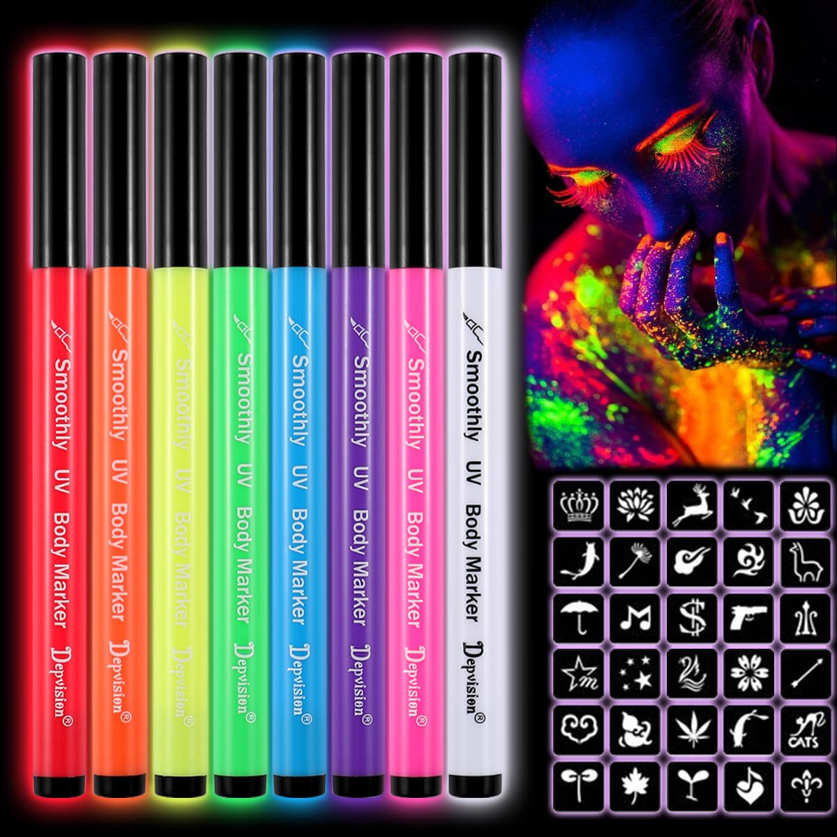 8 UV Body Markers Face Paint Pens Glow in the Dark under UV Light  Body Paint Ki