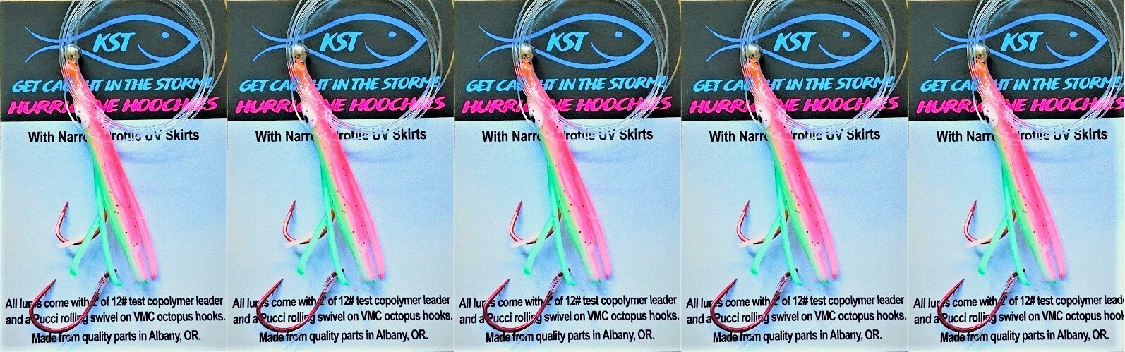 KOKANEE TROUT FISHING TACKLE 5 WATERMELON HURRICANE HOOCHIE FISHING LURES