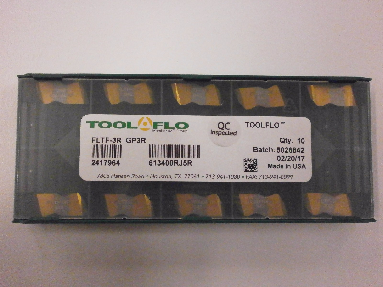 10pc) ToolFlo FLTF 3R GP3R Top Notch Carbide 60° Fine V Threading Inserts NTF 3R