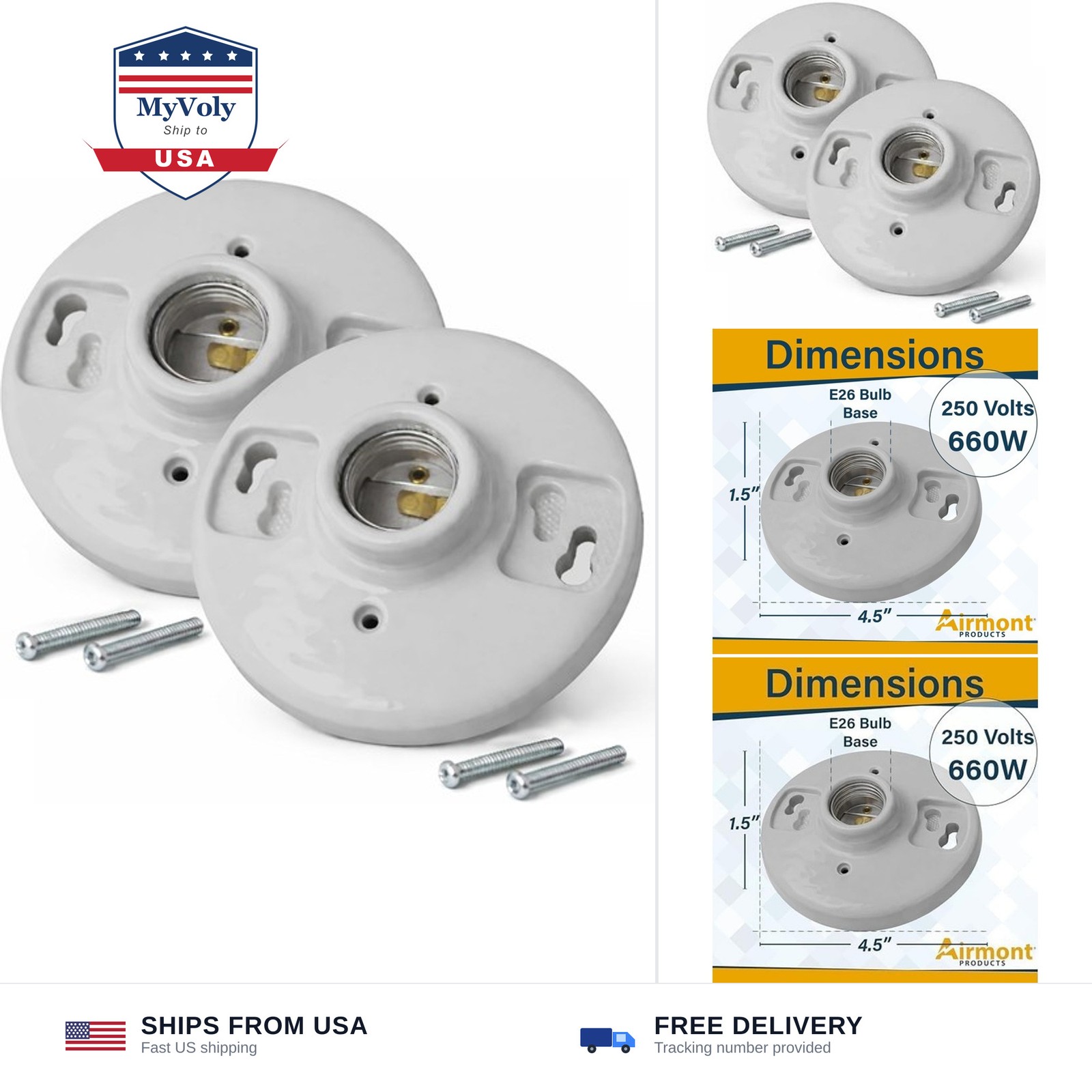 (2 Pack) Porcelain Outlet Box Mount, Keyless Lamp Holder, E26 Medium Base Lig...