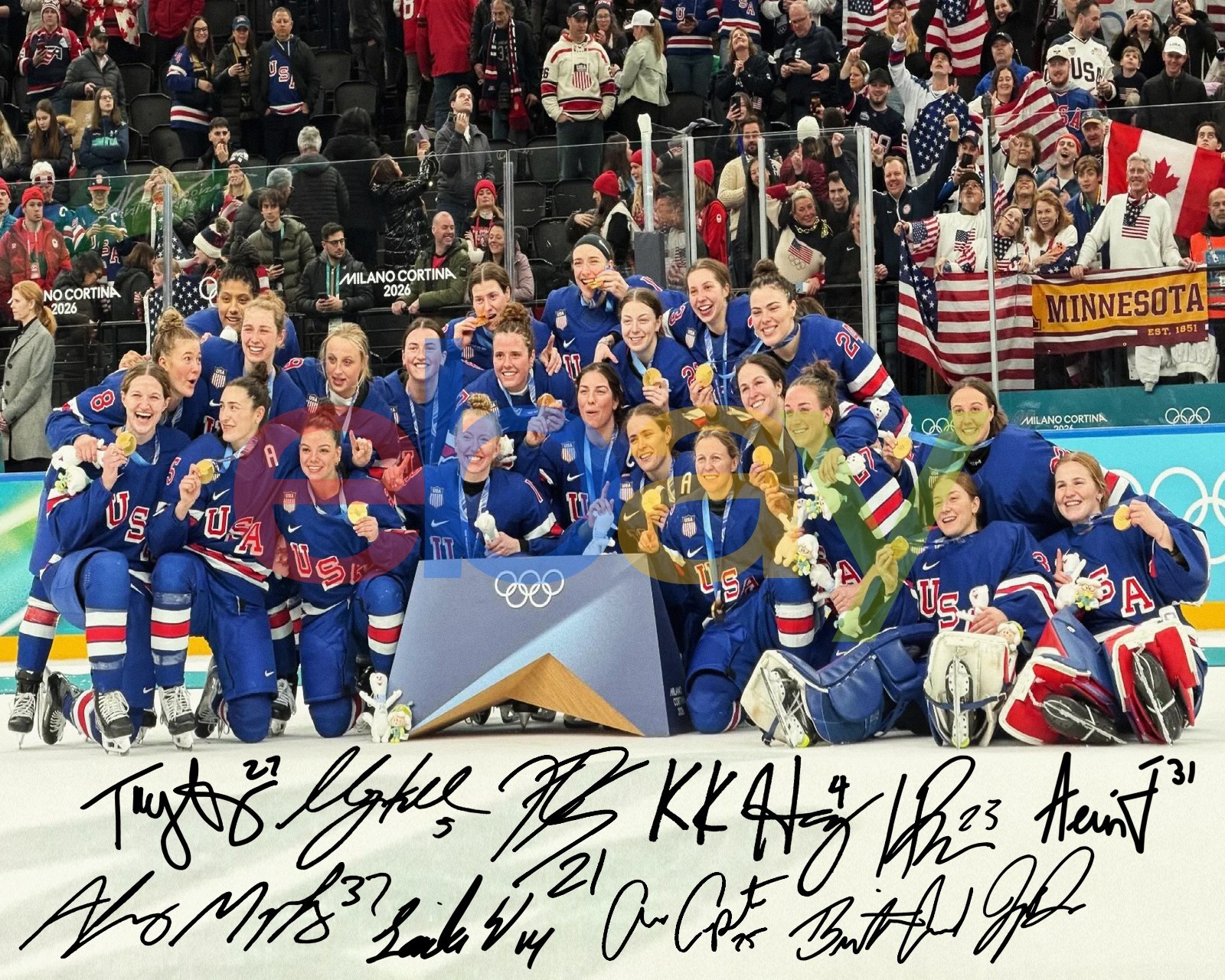 Women's 2026 Winter Olympics Gold Team USA Hockey Champs Auto 8x10 Photo REPRINT