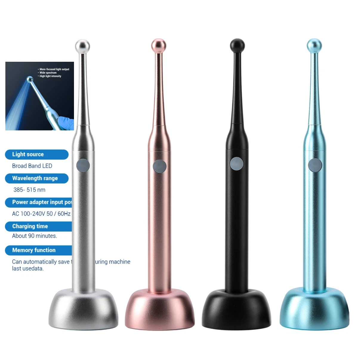 4Color Dental Wireless Cordless Resin Cure Curing Light LED 2300mW 10W Equipment