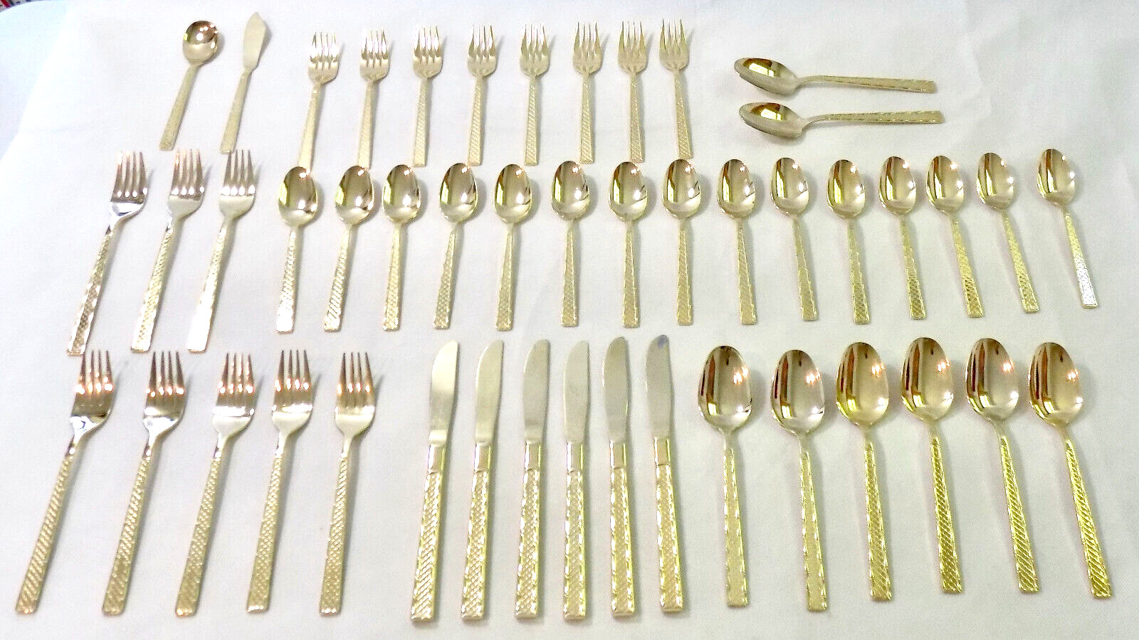 47 pc Stanley Roberts Arbor Pattern Gold Electroplate Flatware Set + Chest