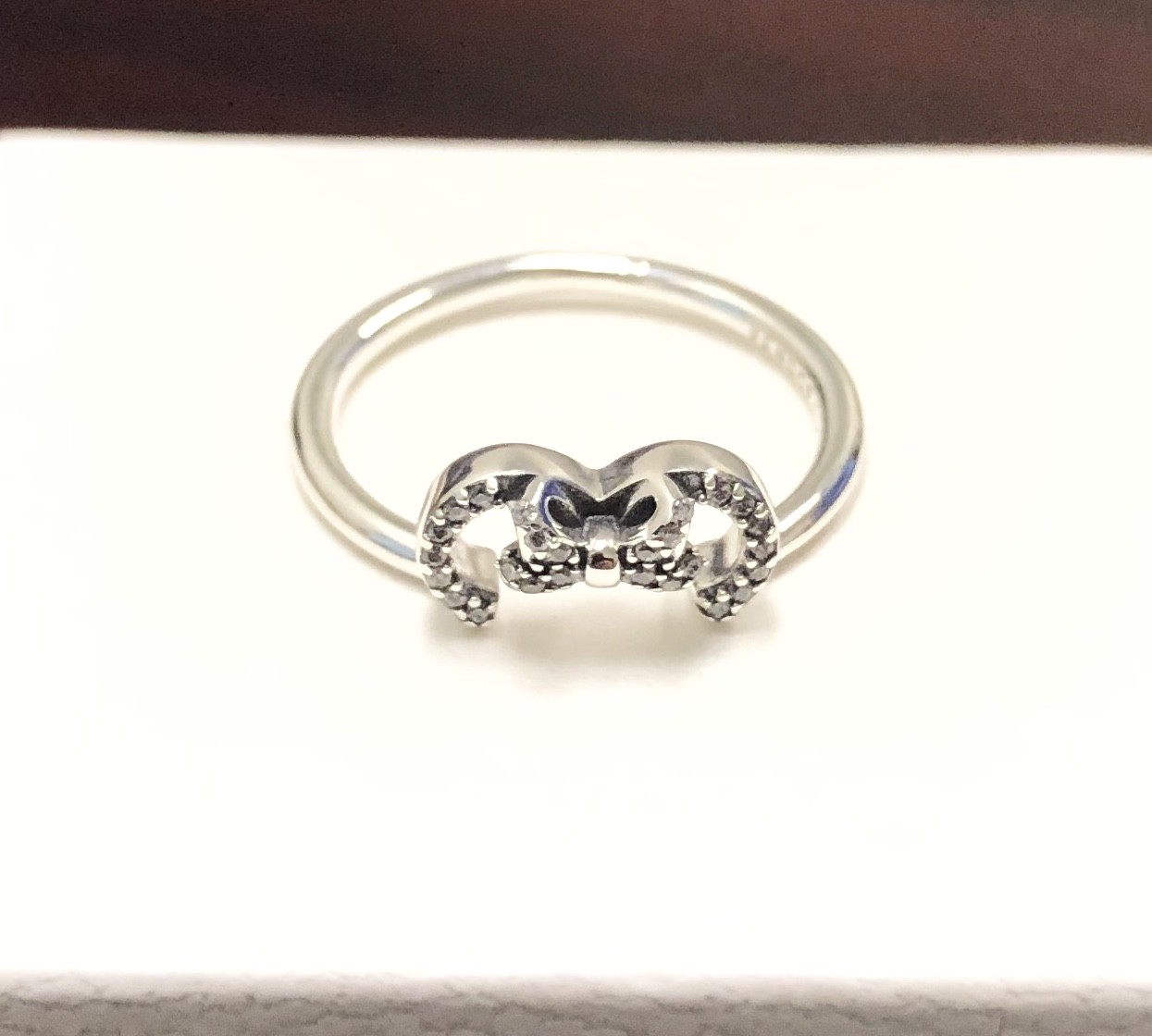Pandora Disney Minnie Mouse Silhouette Ring #197509CZ +HINGED BOX +POLISH CLOTH
