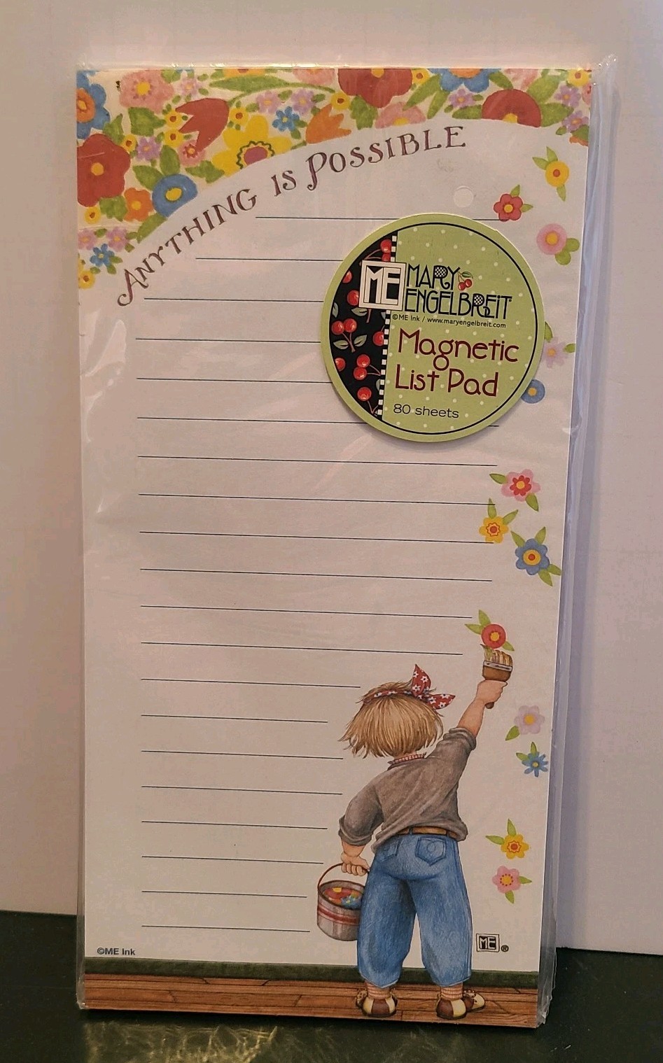 New NIP Mary Engelbreit Magnetic Note/List Pad Anything Is Possible 80 Sheets