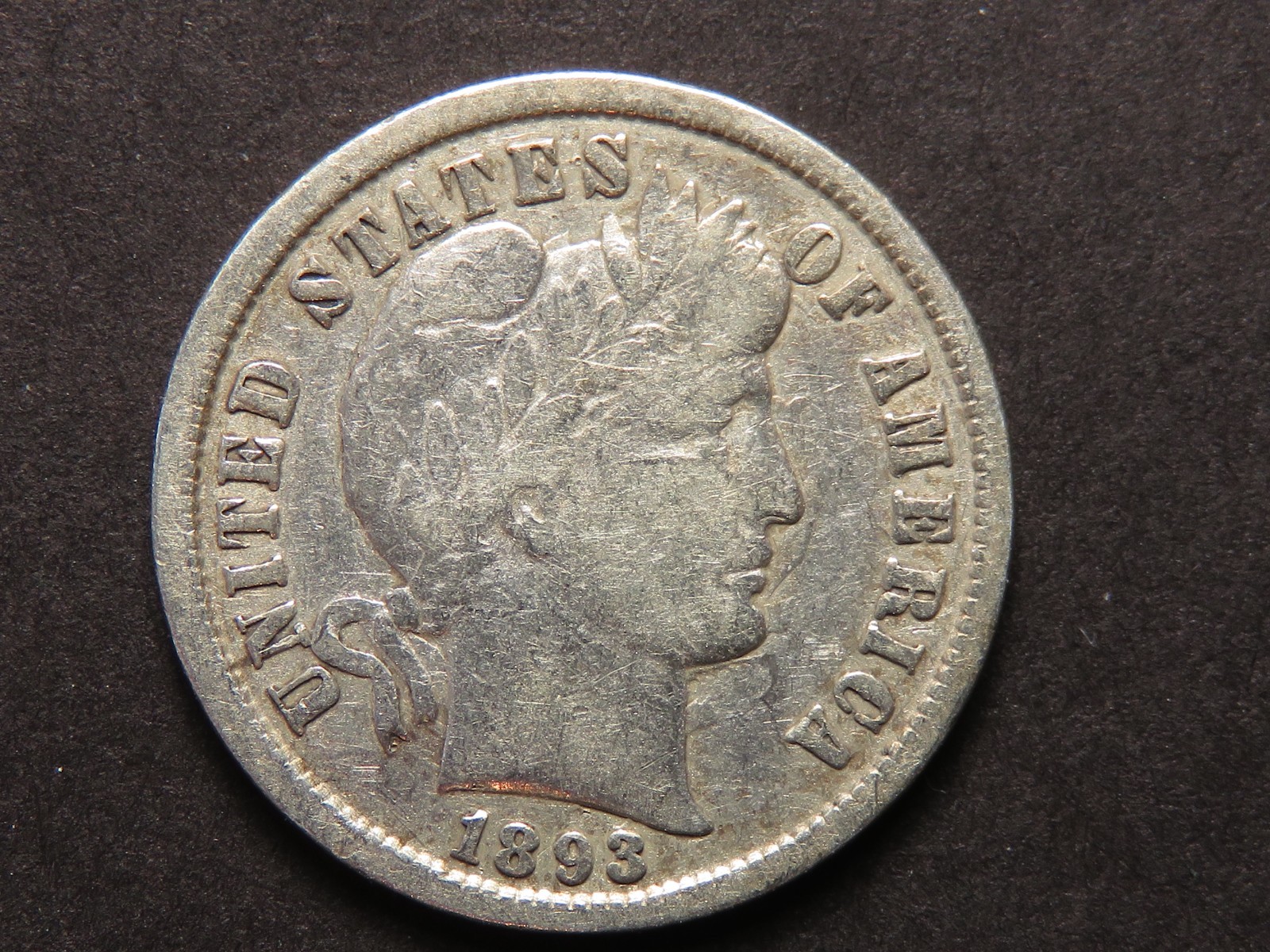 1893-P Barber Dime Grading VF, Cleaned