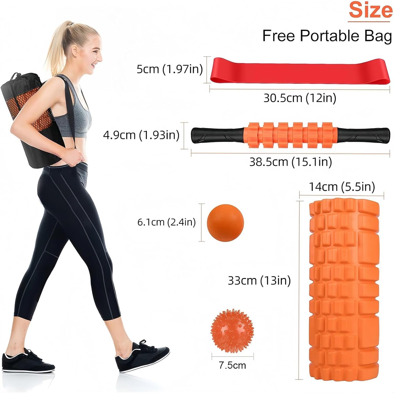 6-in-1 Foam Roller Set Aucuu Massage Roller Stick Ball Strap Carrying Bag