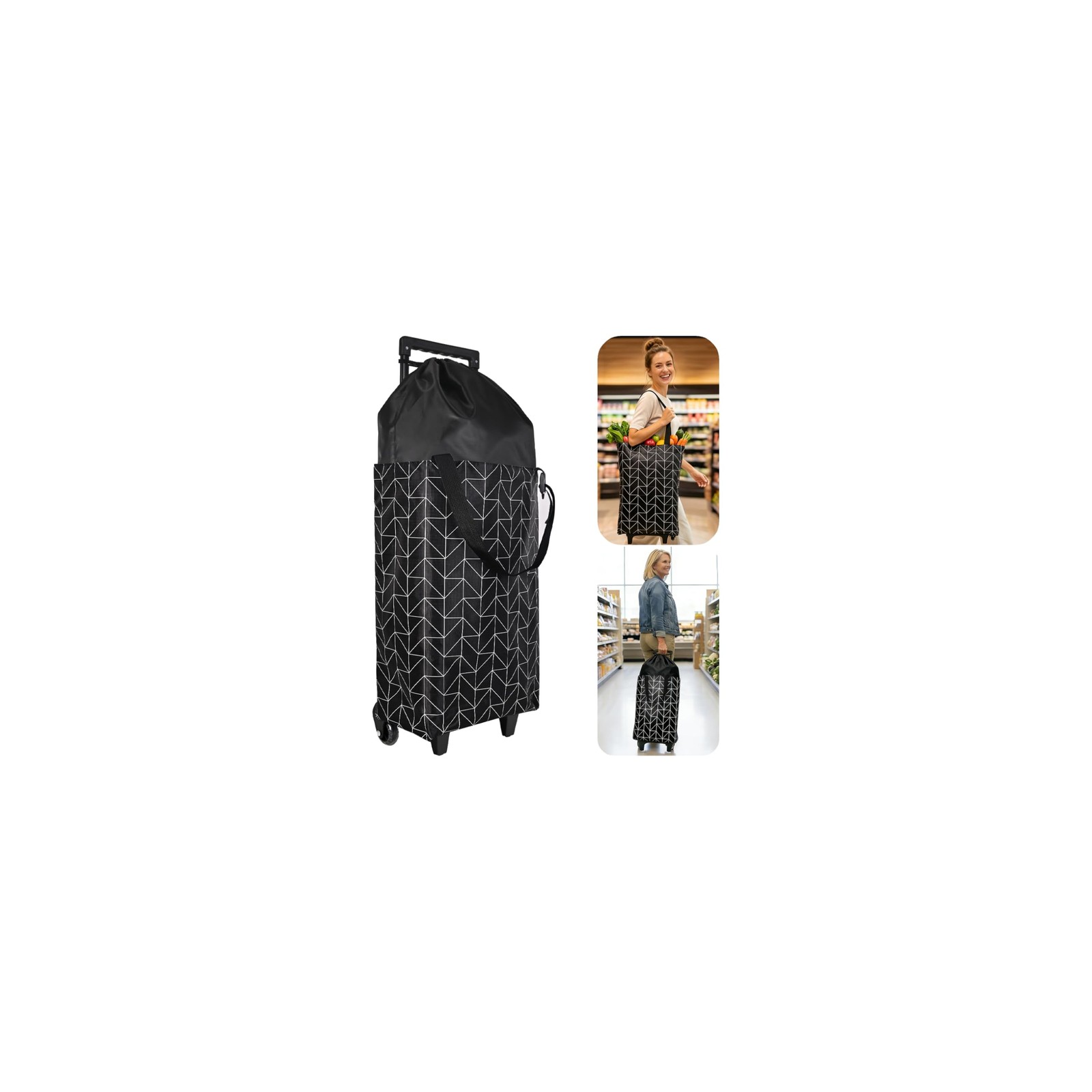 Rolling Shopping Bag, Small Shopping Cart with Wheels,Collapsible Portable Wa...