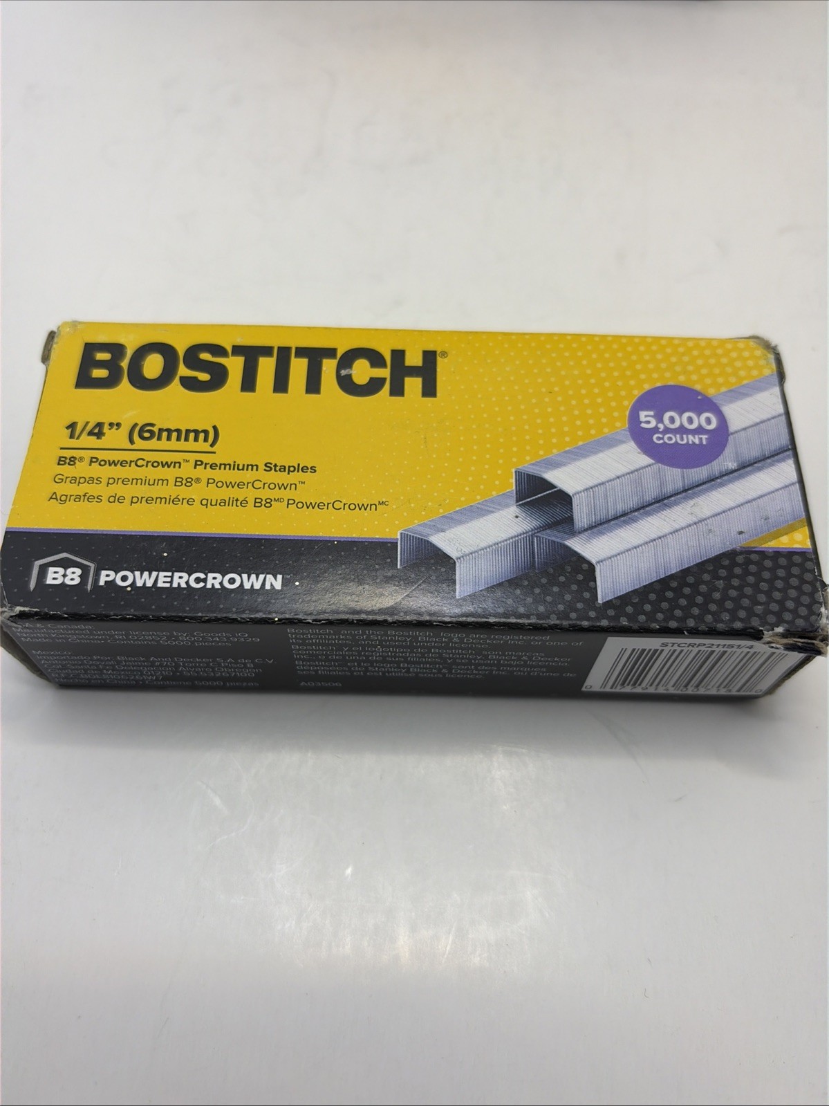 Bostitch 1/4” (6mm) B8 Power Crown Premium Stapes 5000 Count /3 Boxes