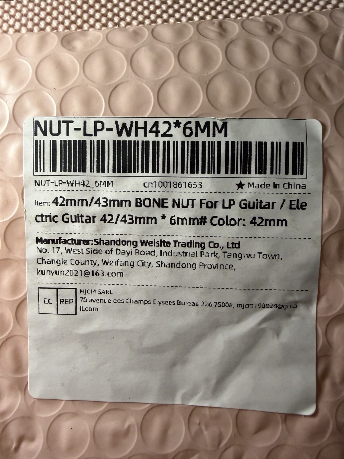 Guyker 42mm Bone Nut 6mm LP Electric Guitar Replacement Part White