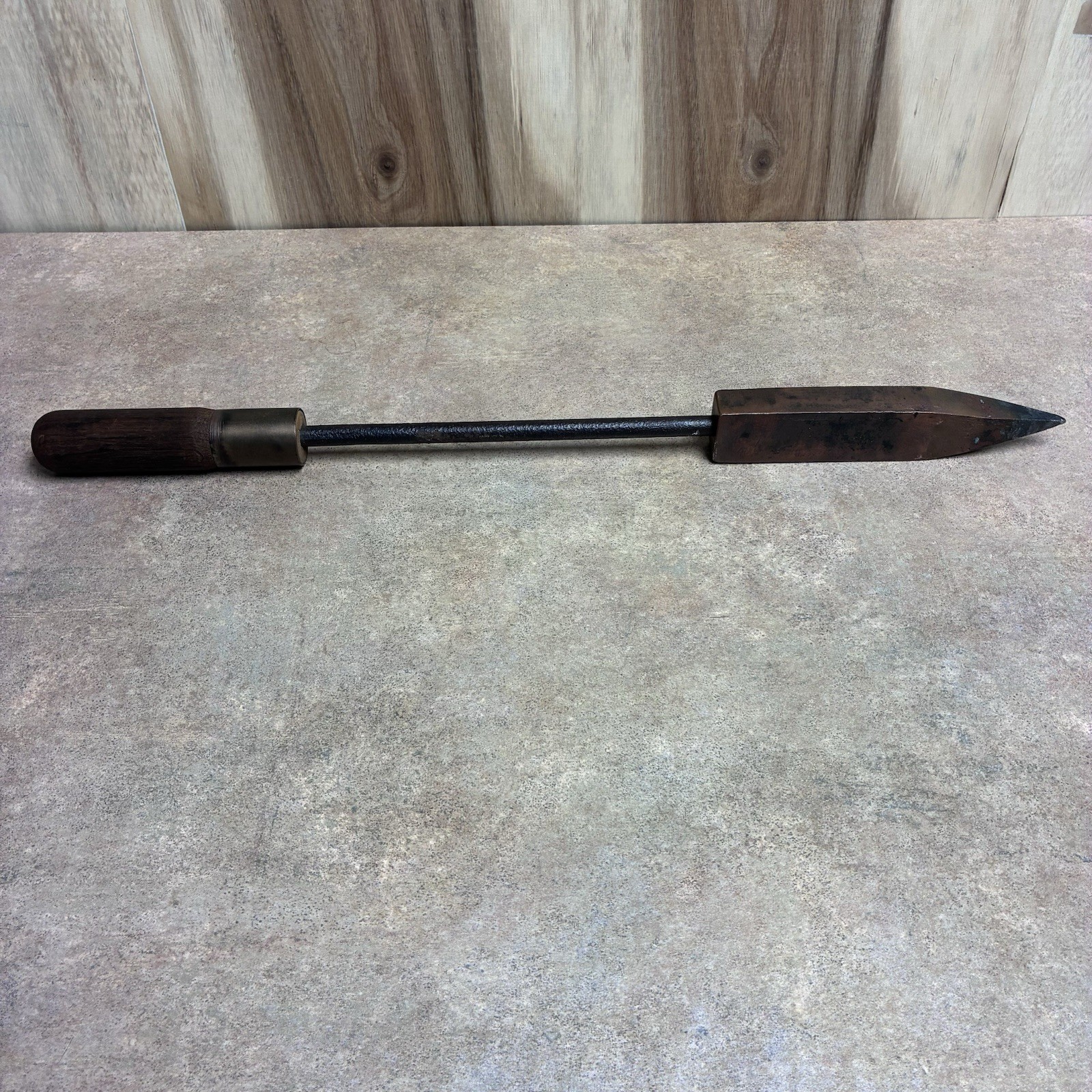 Vtg Pre-Electric 24.5” Soldering Iron Heavy 4lb Copper Head Design Wood Handle