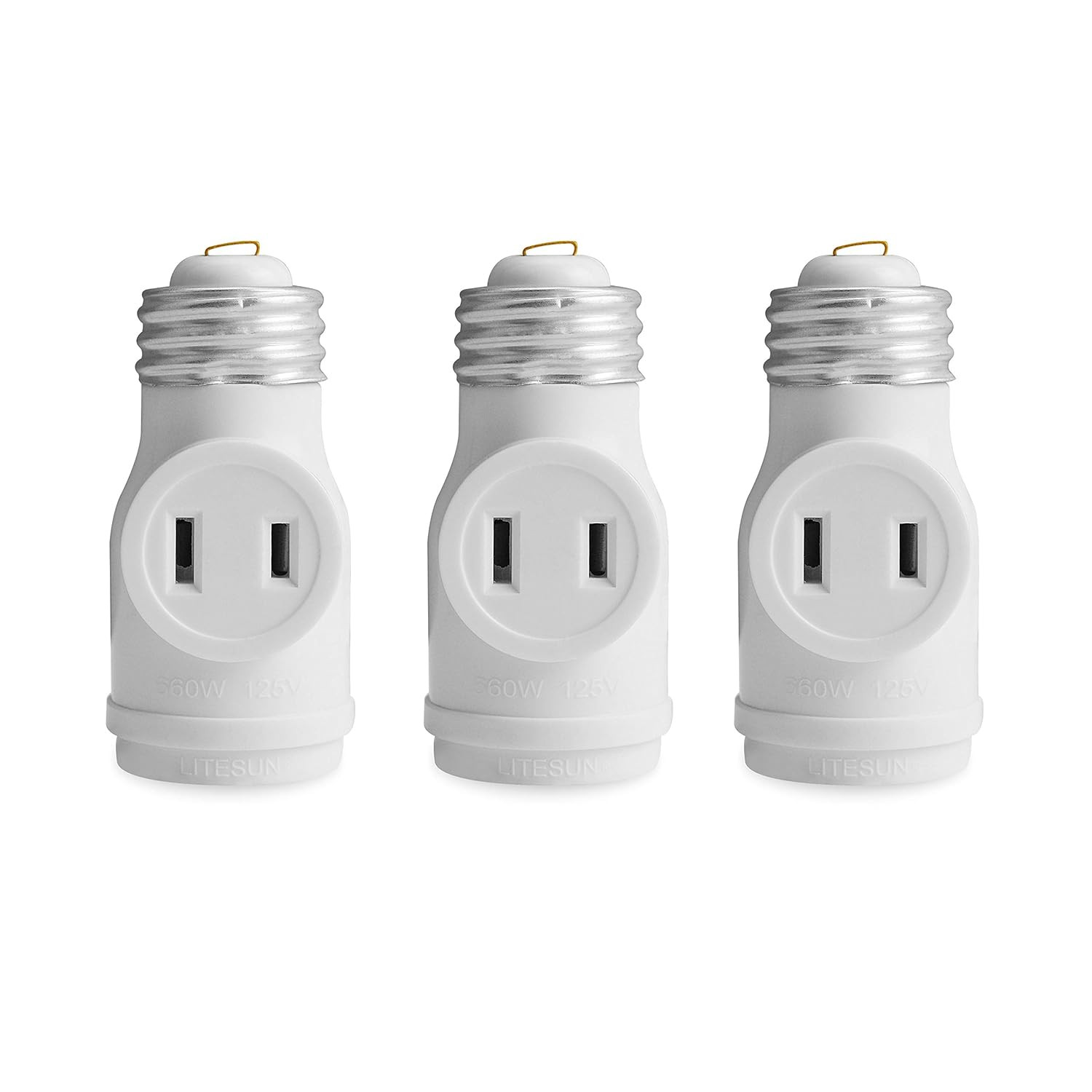 3 Pack White Light Socket Adapter Durable 2 Outlet ETL Listed 660W 125VAC